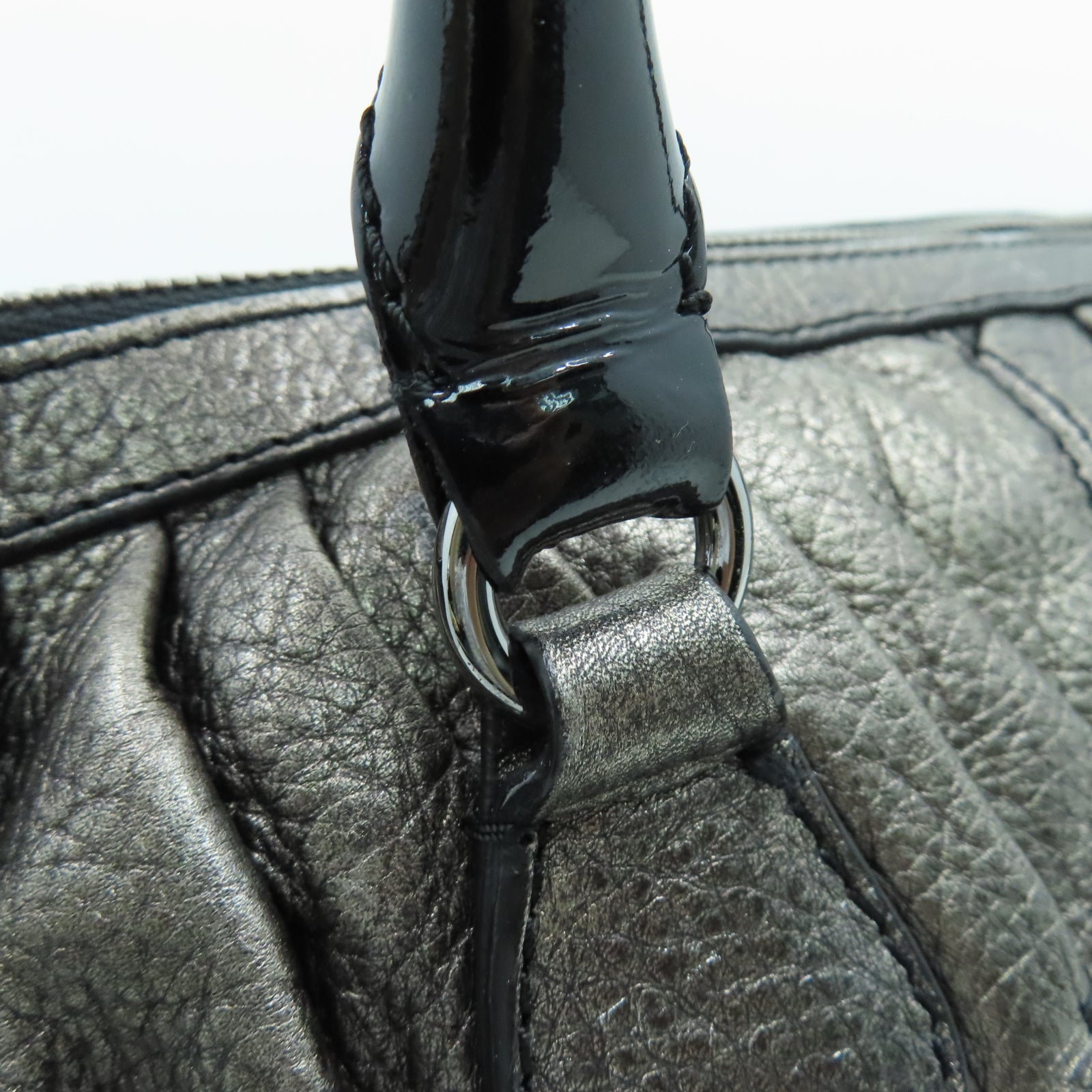 Valentino 【清倉大減價】牛皮皮革Handbag銀扣手挽袋銀色