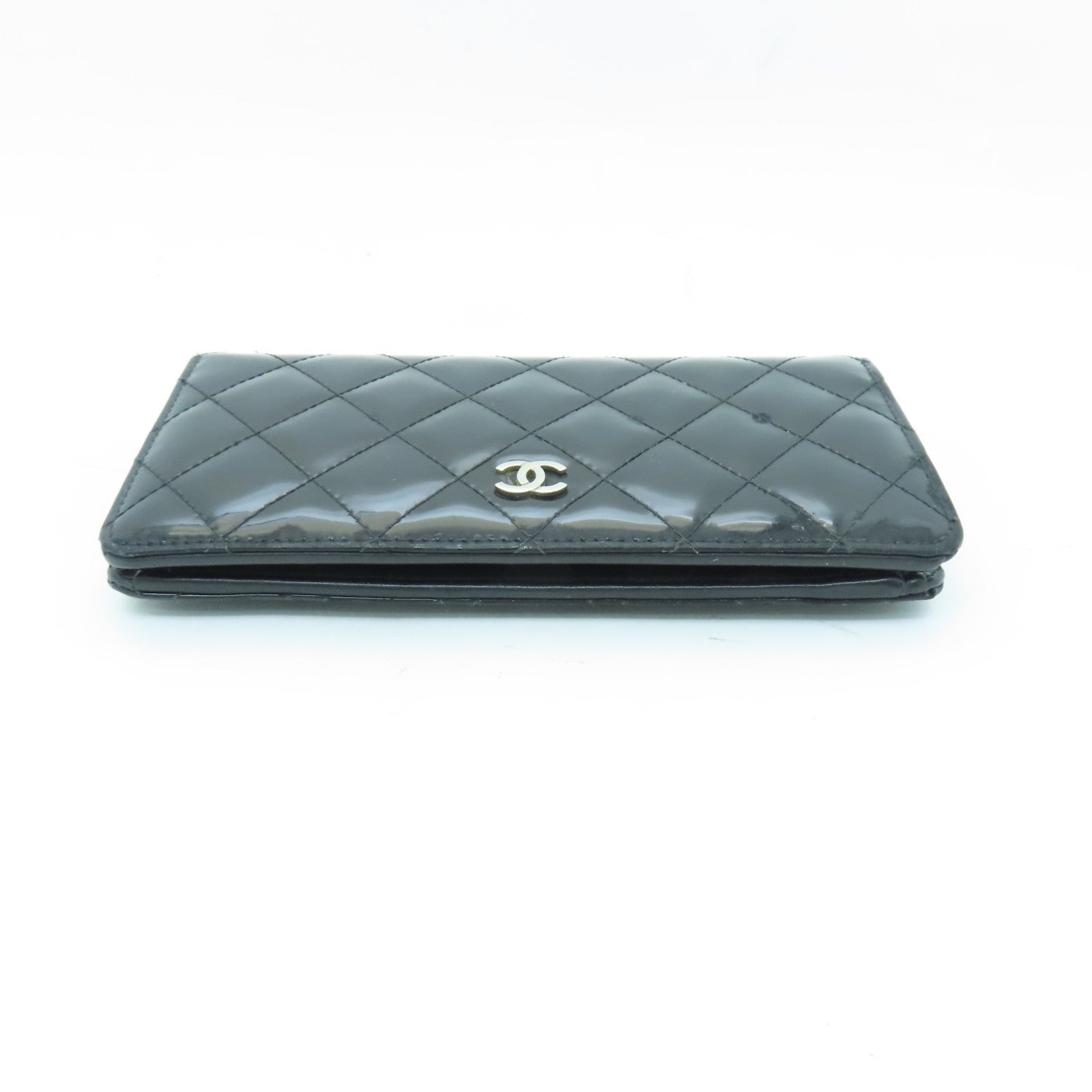 CHANEL 【激減優惠】菱格漆皮皮革Long Wallet銀扣長錢包黑色