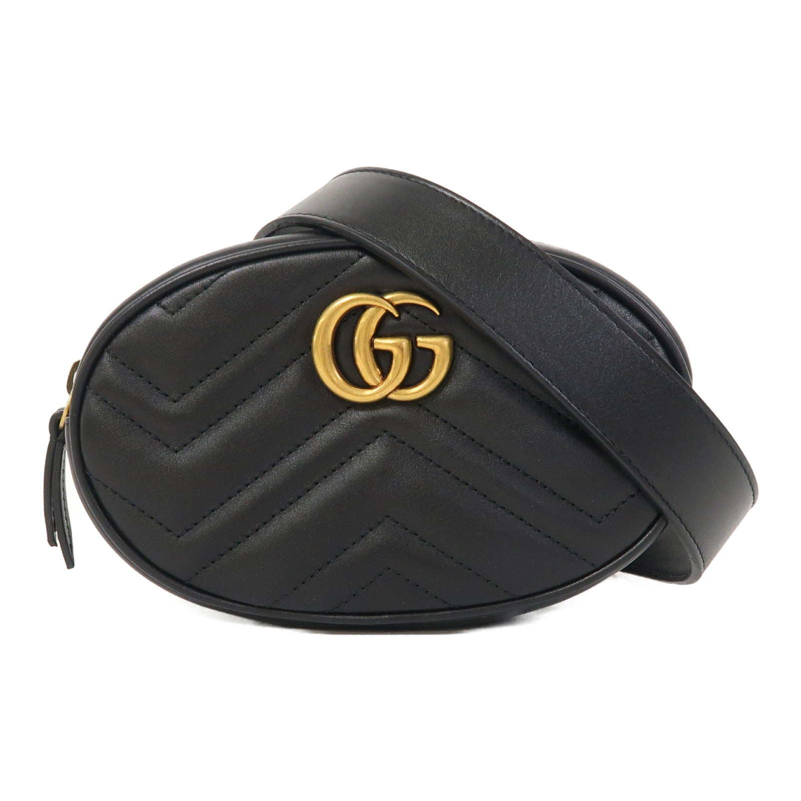 GUCCI GG GHW Waist Bag 476434 Calfskin Leather Black