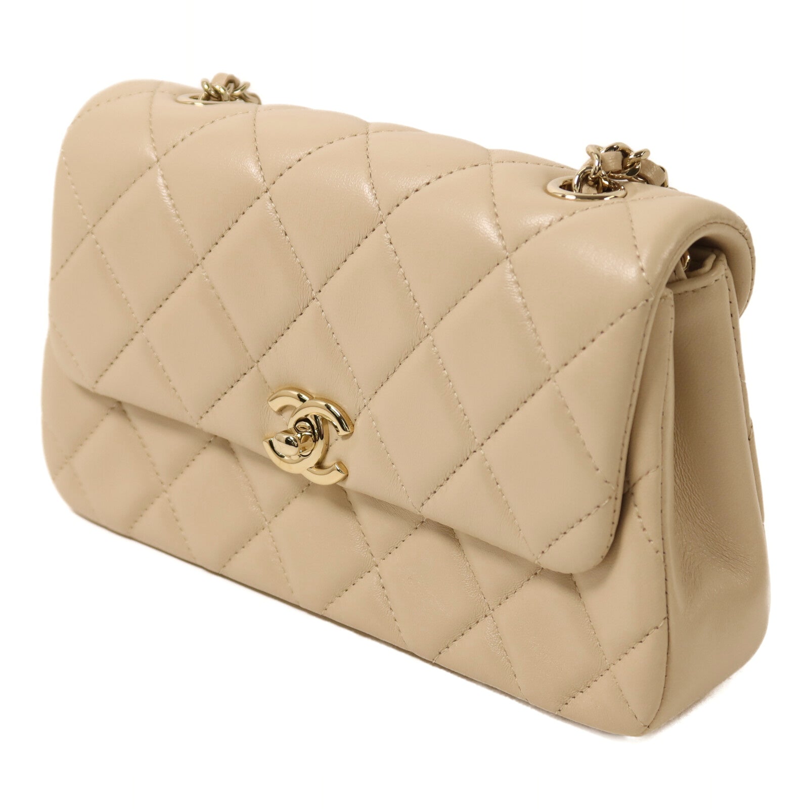CHANEL 羊皮皮革Chain Shoulder金扣鏈帶肩背袋
