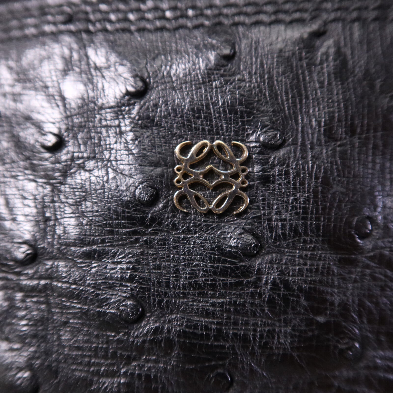 LOEWE 鴕鳥皮革/羊皮皮革Vintage Hand Bag金扣手挽袋