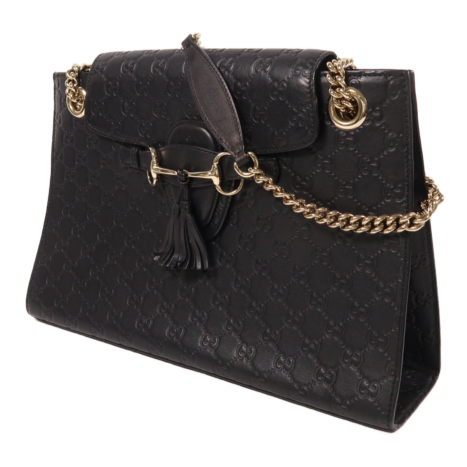 GUCCI 牛皮皮革Emilie金扣鏈帶肩背袋黑色