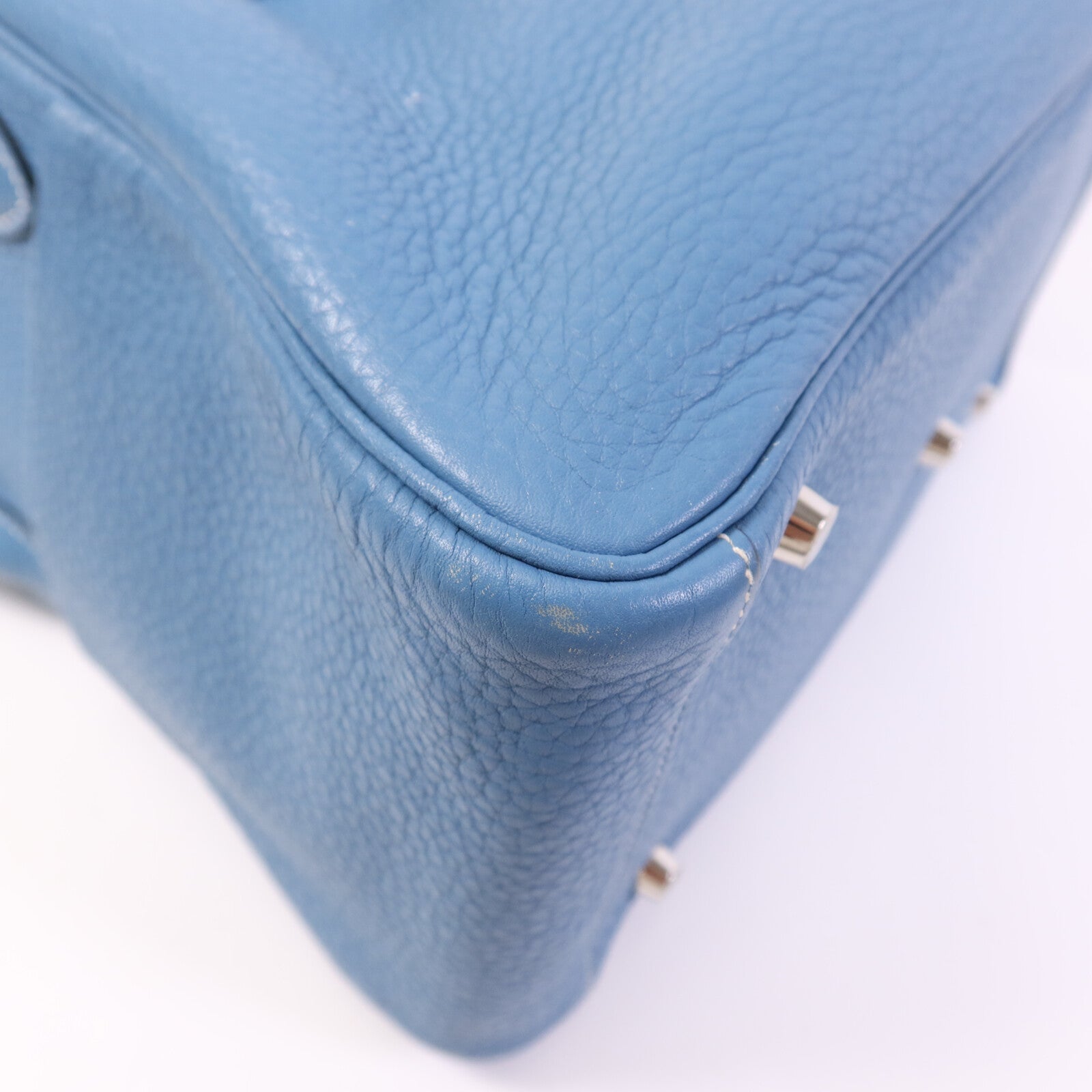 HERMES Clemence皮革Lindy 30銀扣手挽肩背兩用袋Bleu Jean