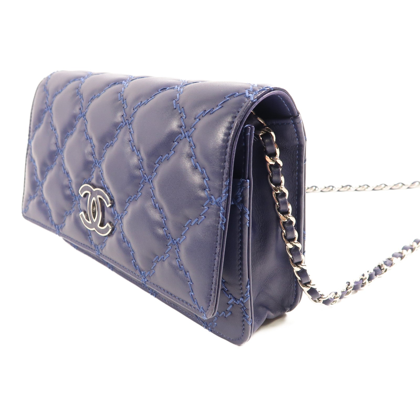 CHANEL CC SHW WOC Wallet On Chain Shoulder Bag Calfskin Leather Blue