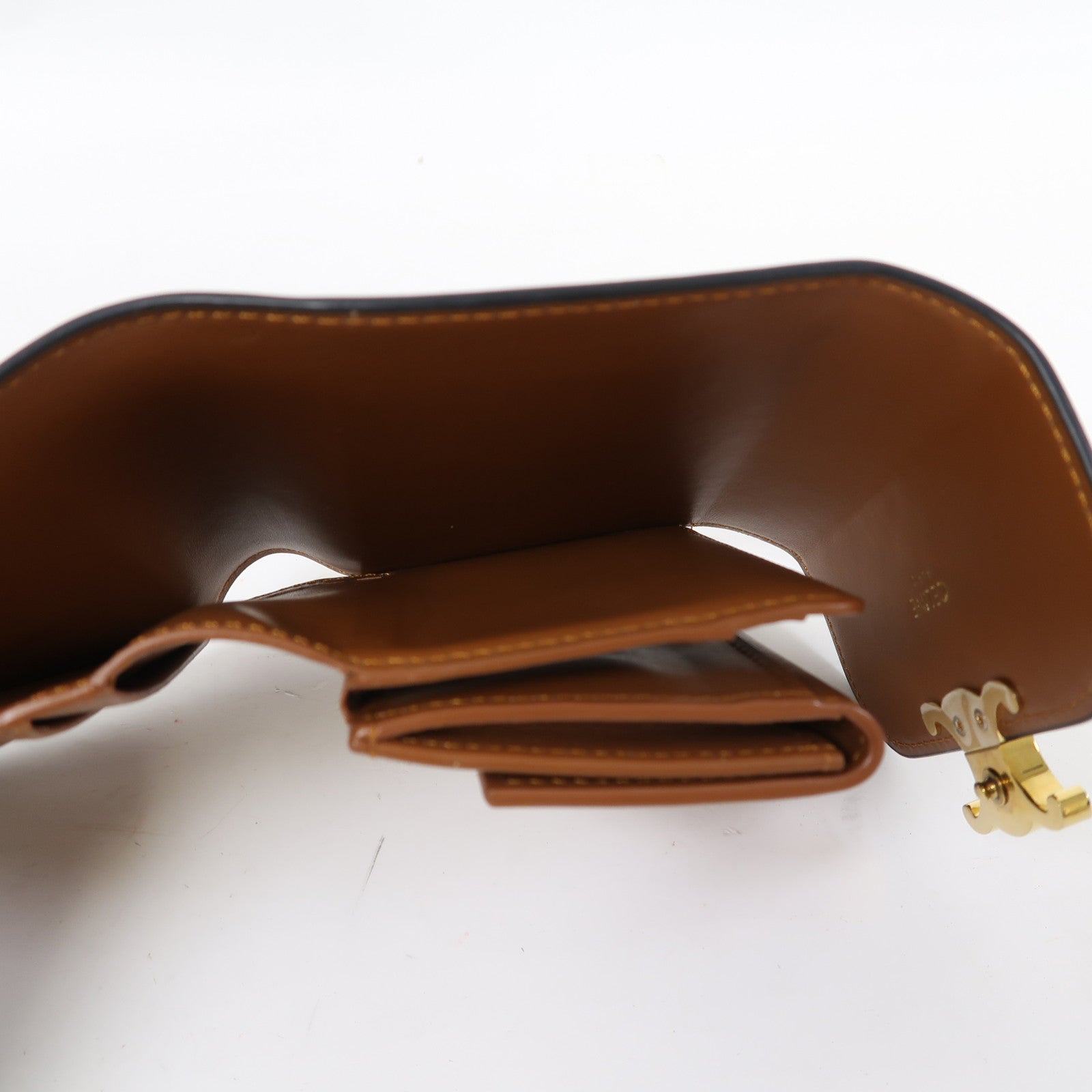 CELINE Triomphe帆布Small Flap Wallet金扣錢包啡色