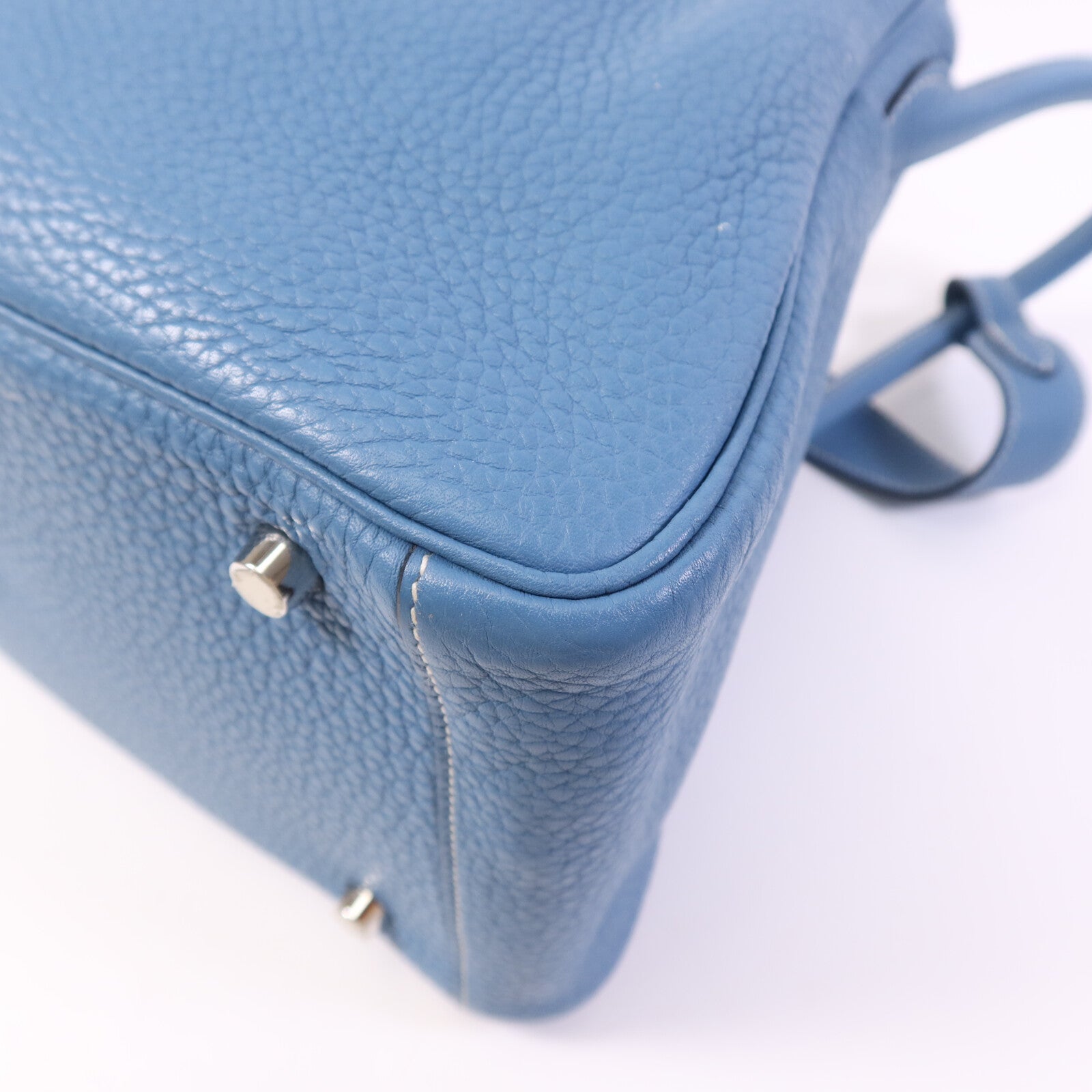 HERMES Clemence皮革Lindy 30銀扣手挽肩背兩用袋Bleu Jean