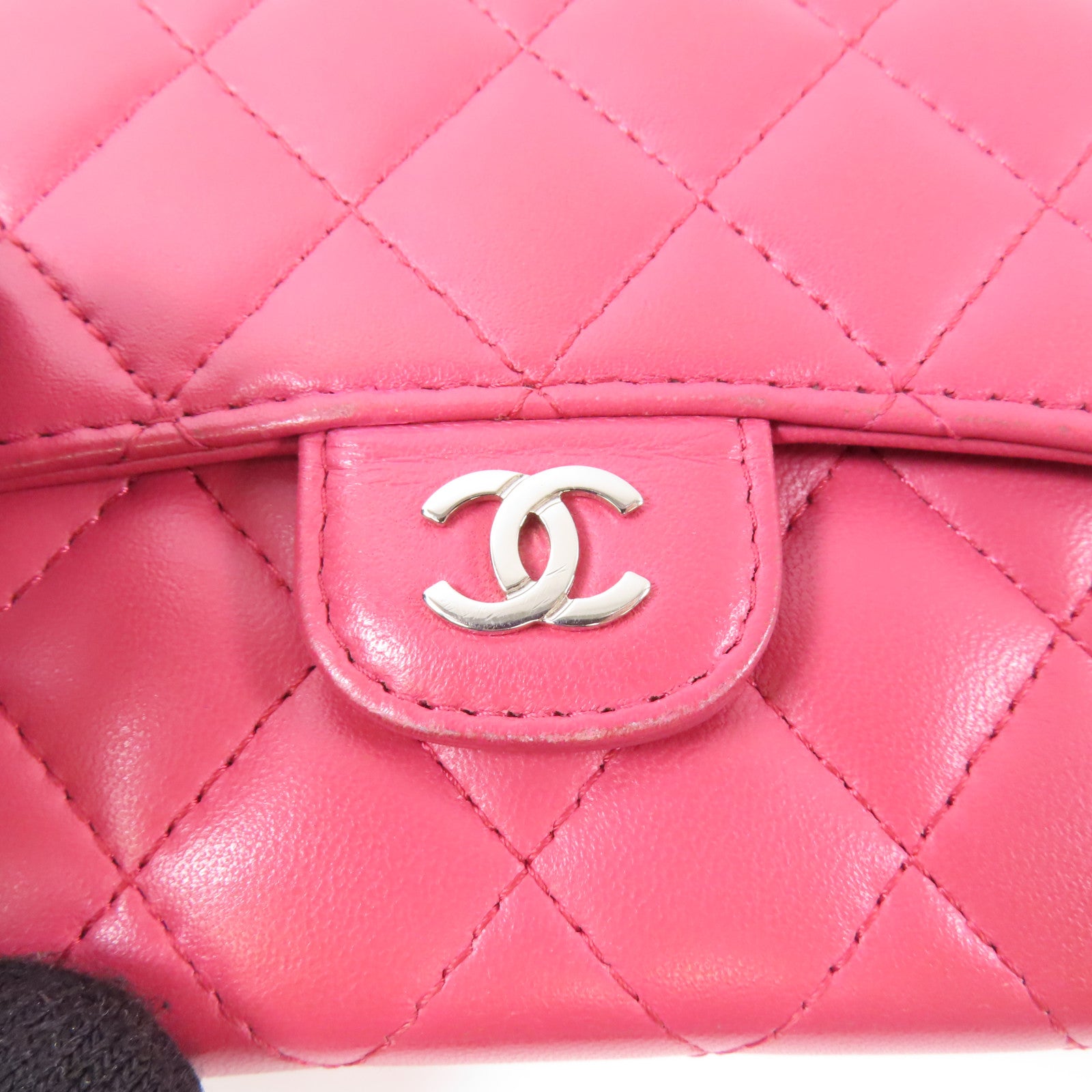 CHANEL 羊皮皮革Wallet銀扣長錢包粉紅色
