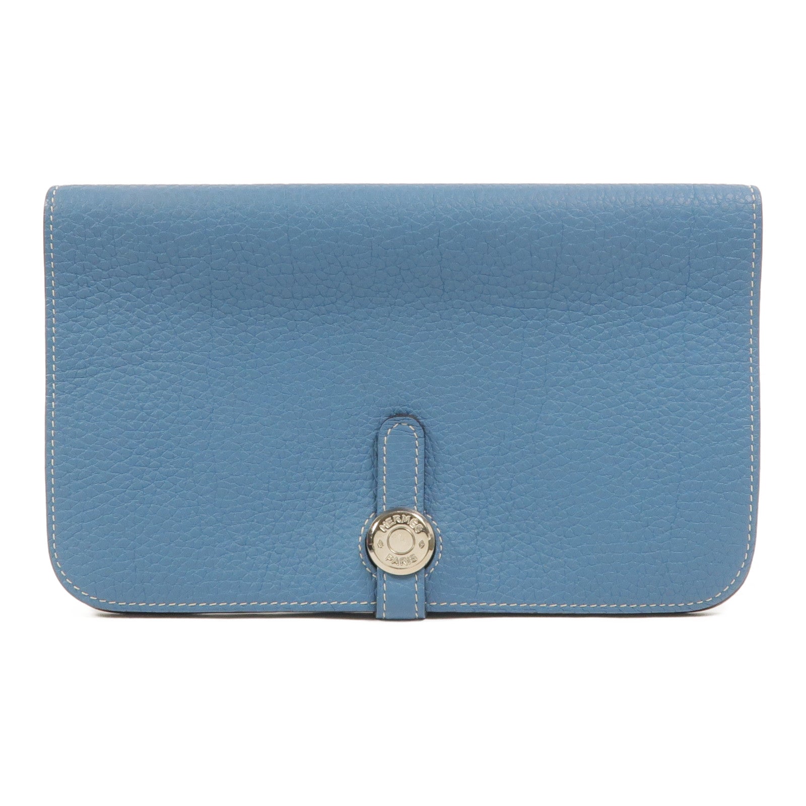 HERMES Clemence皮革Dogon GM長錢包Bleu Jean
