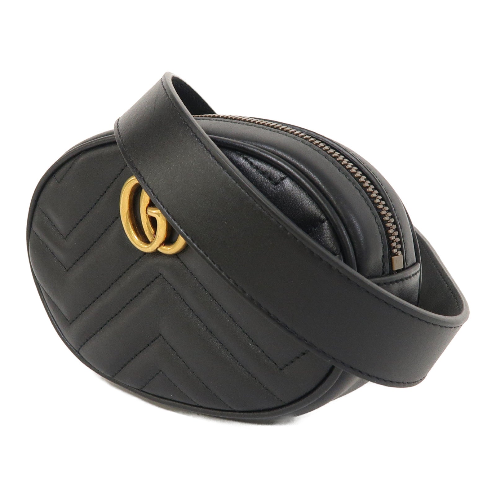 GUCCI GG GHW Waist Bag 476434 Calfskin Leather Black