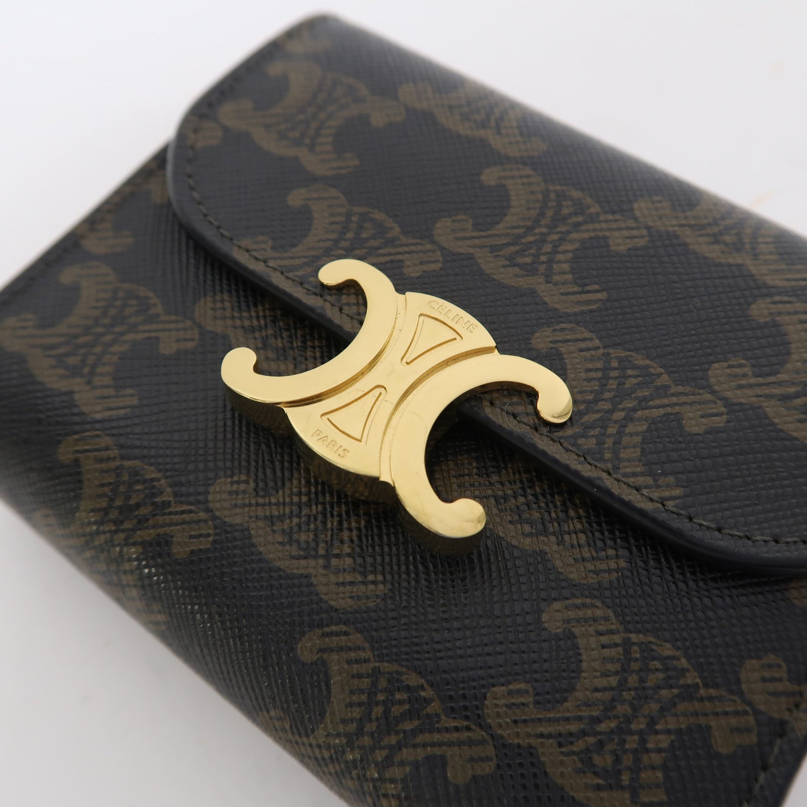 CELINE Triomphe帆布Small Flap Wallet金扣錢包啡色