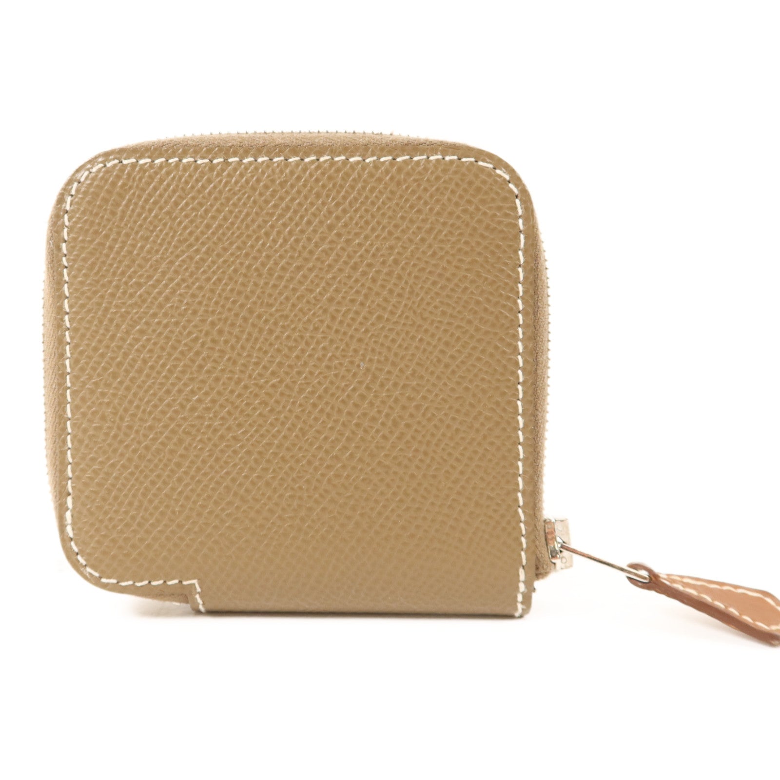 HERMES Epsom皮革Silk In Compact銀扣零錢包Etoupe