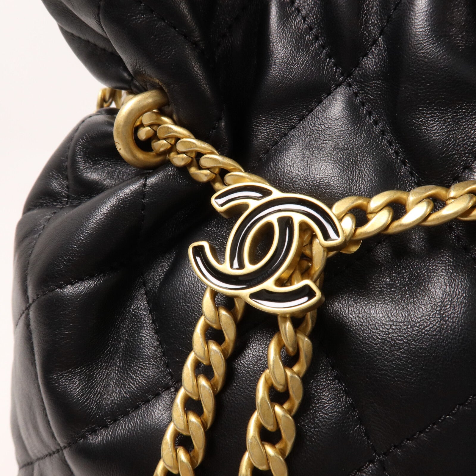 CHANEL 羊皮皮革Bucket Bag鏈帶手挽肩背兩用袋