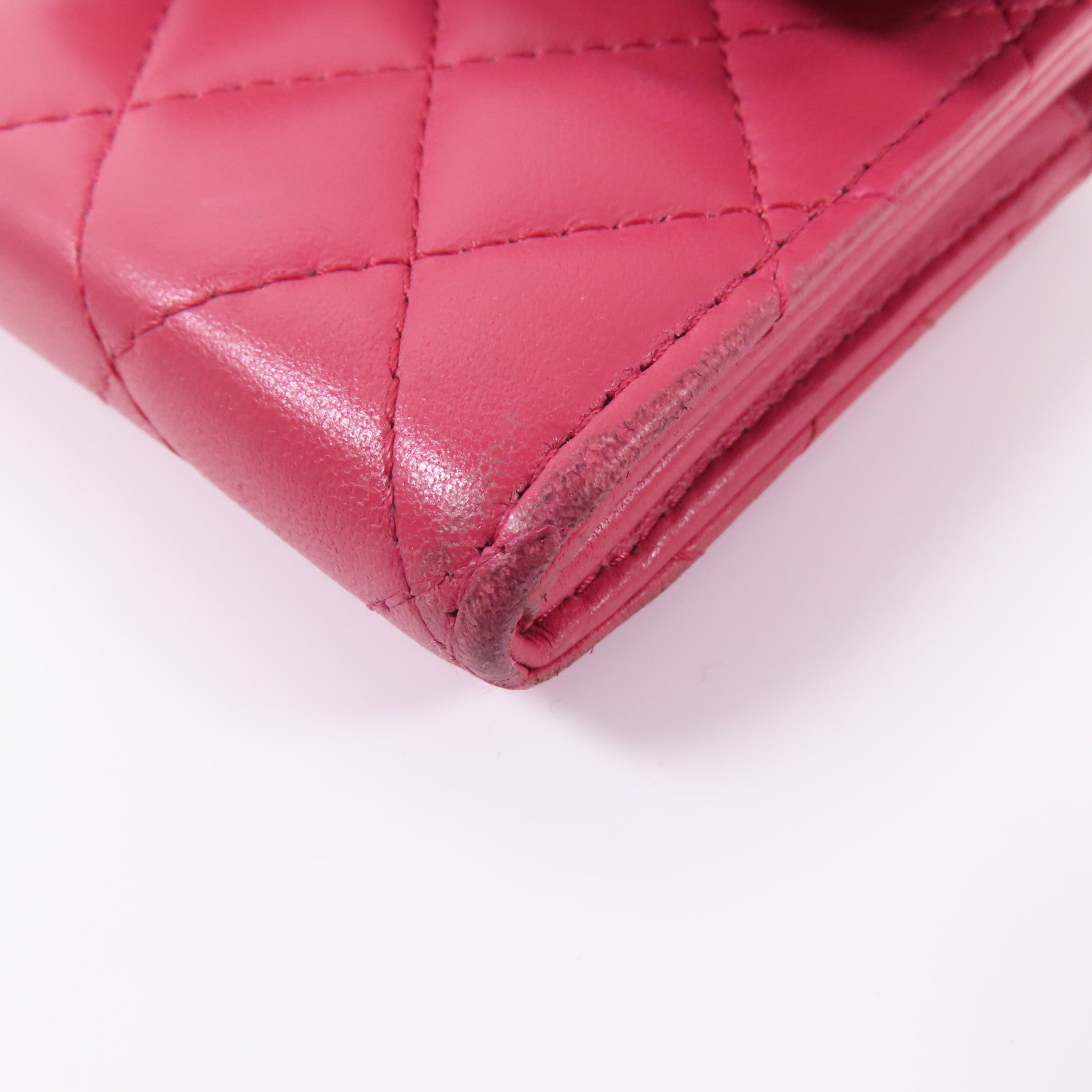 CHANEL 羊皮皮革Wallet銀扣長錢包粉紅色