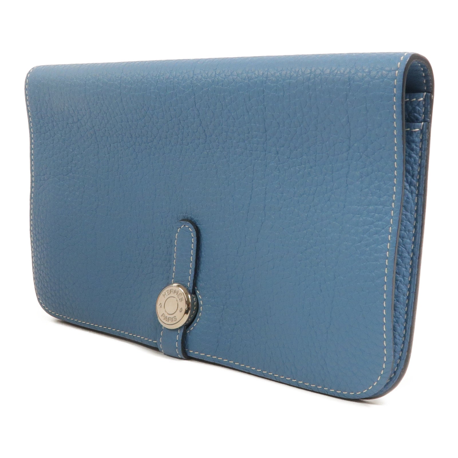 HERMES Clemence皮革Dogon GM長錢包Bleu Jean