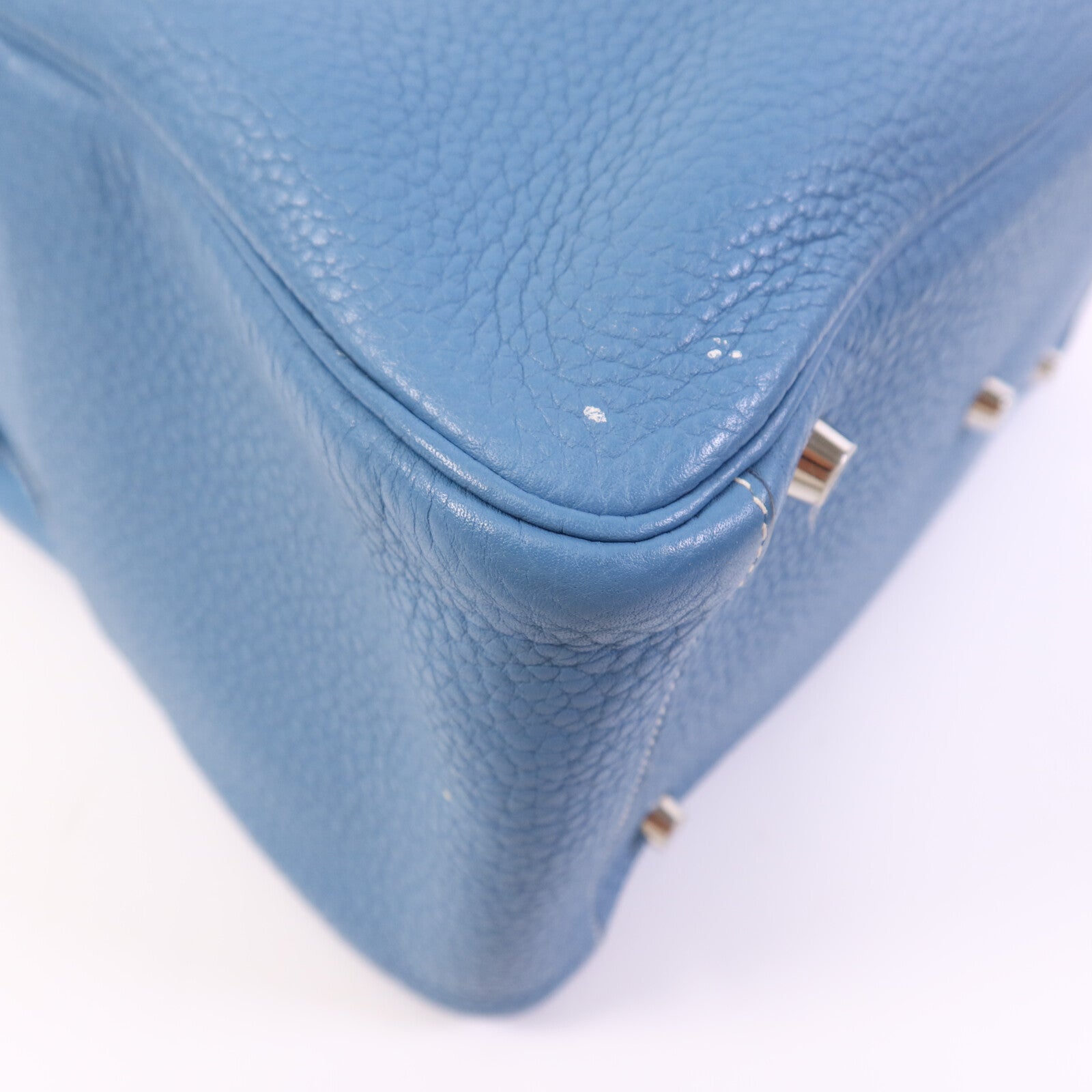 HERMES Clemence皮革Lindy 30銀扣手挽肩背兩用袋Bleu Jean