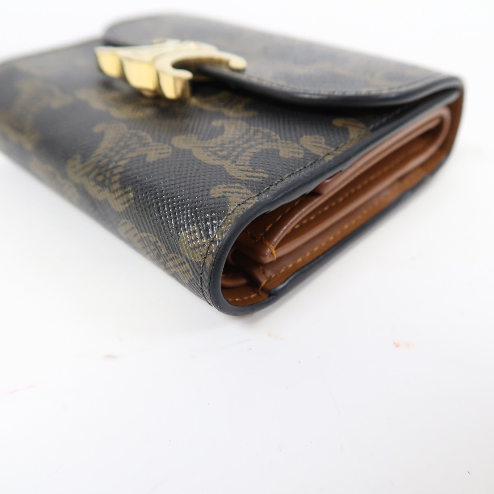 CELINE Triomphe帆布Small Flap Wallet金扣錢包啡色