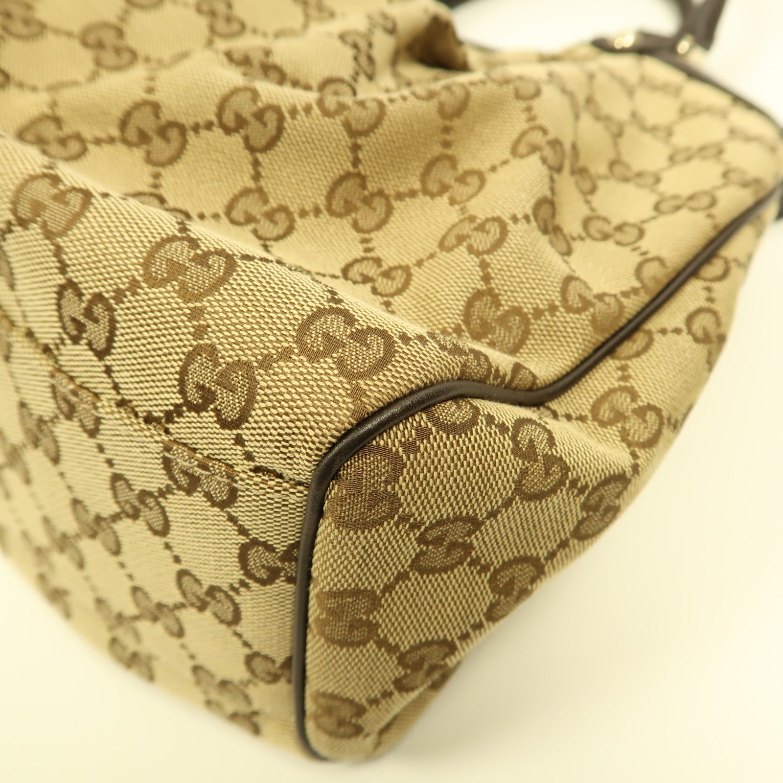 GUCCI 帆布Shoulder Bag金扣手挽袋啡色