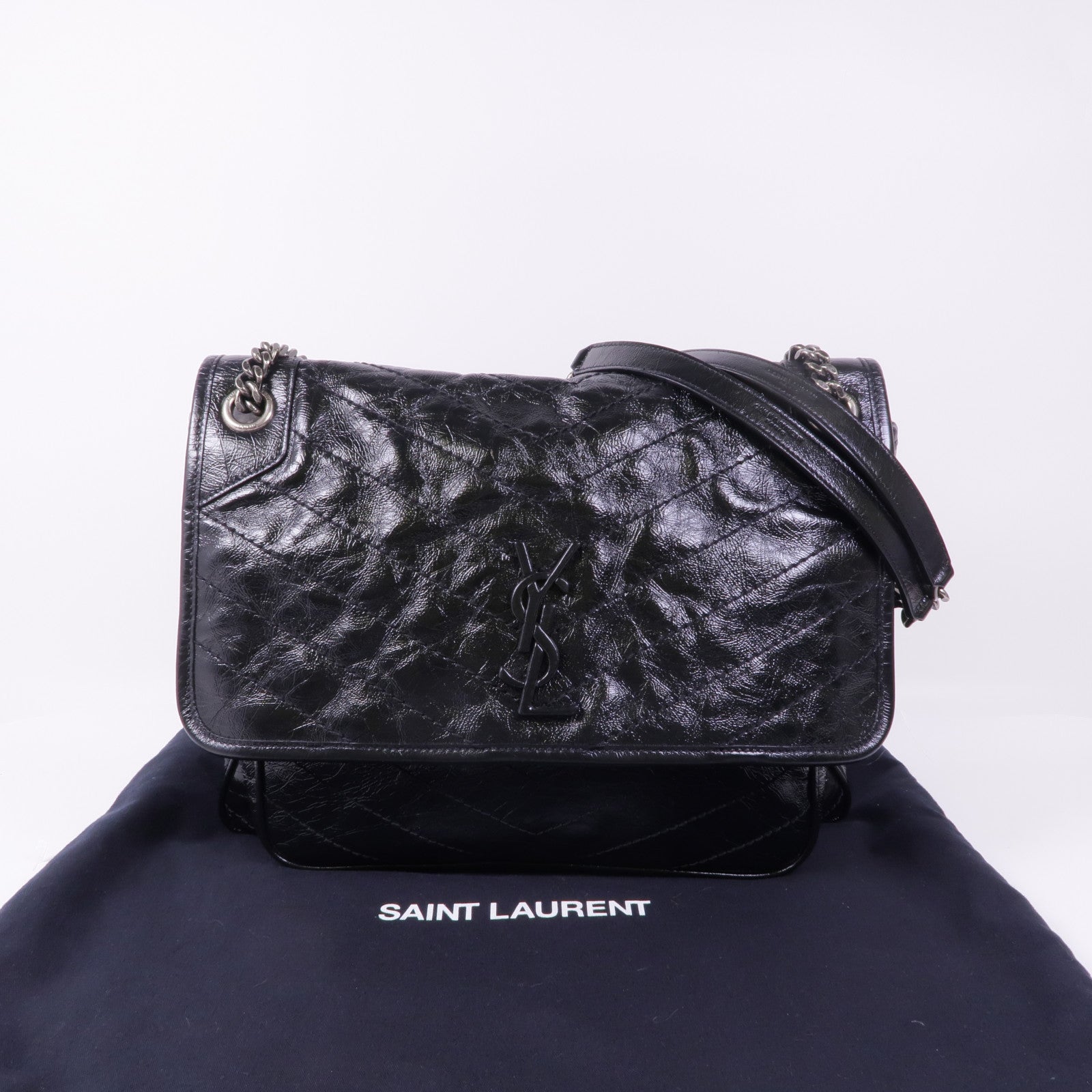 SAINT LAURENT 牛皮皮革Niki Large銀扣鏈帶肩背袋