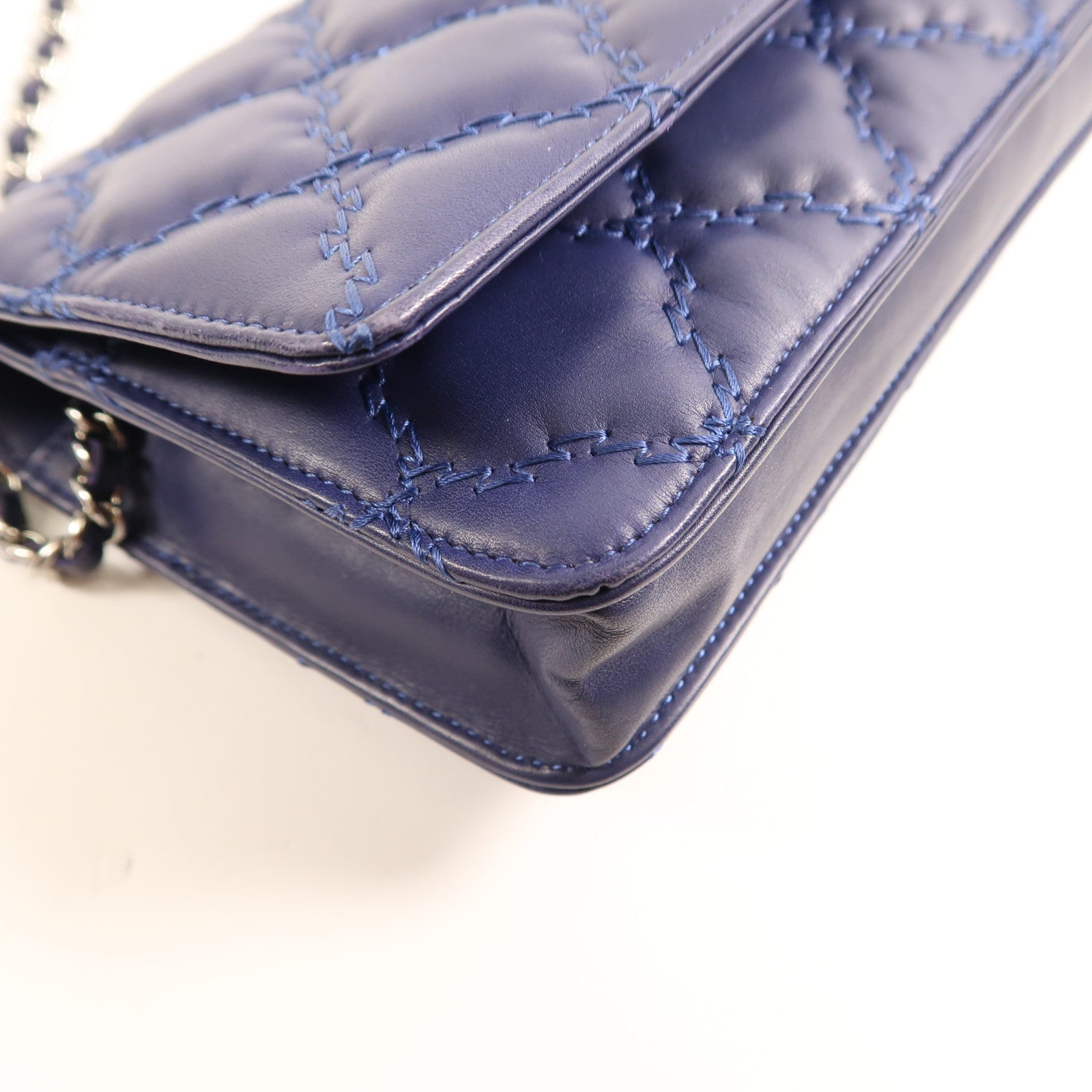 CHANEL CC SHW WOC Wallet On Chain Shoulder Bag Calfskin Leather Blue