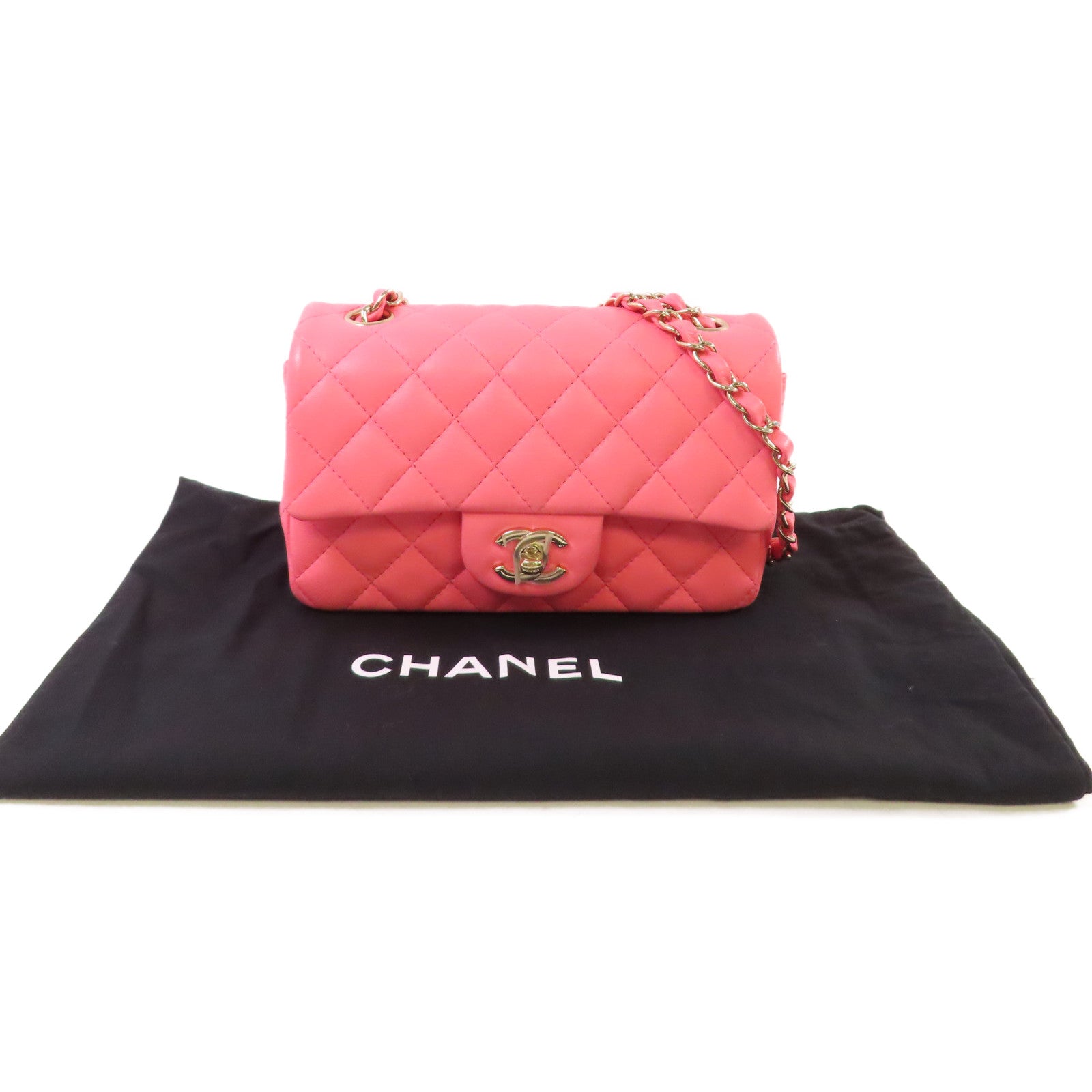 CHANEL 菱格羊皮皮革Classic Flap 20cm Chain Shoulder Bag金扣鏈帶肩背袋粉紅色