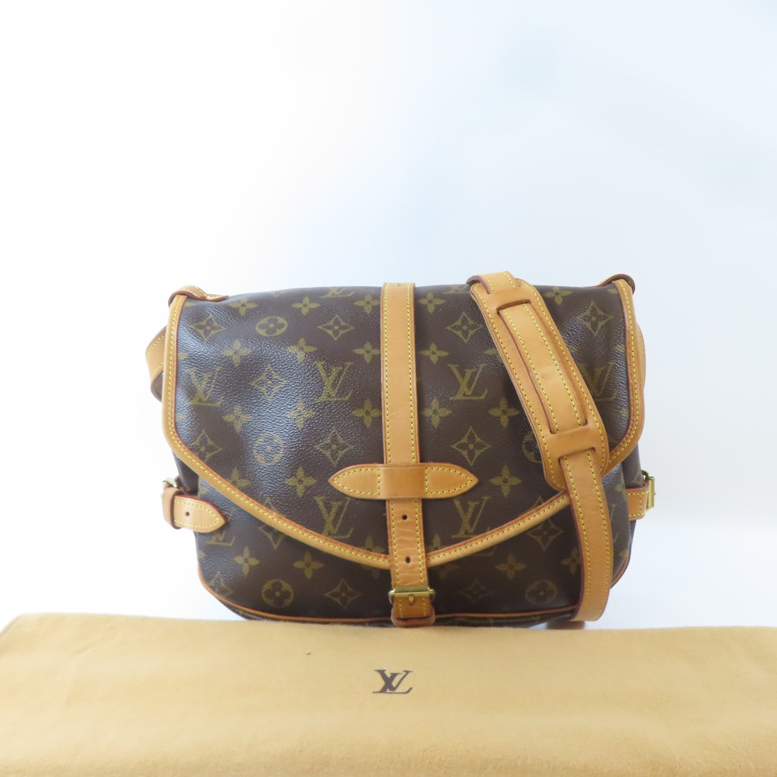 LOUIS VUITTON Monogram Saumur 30金扣肩背袋啡色