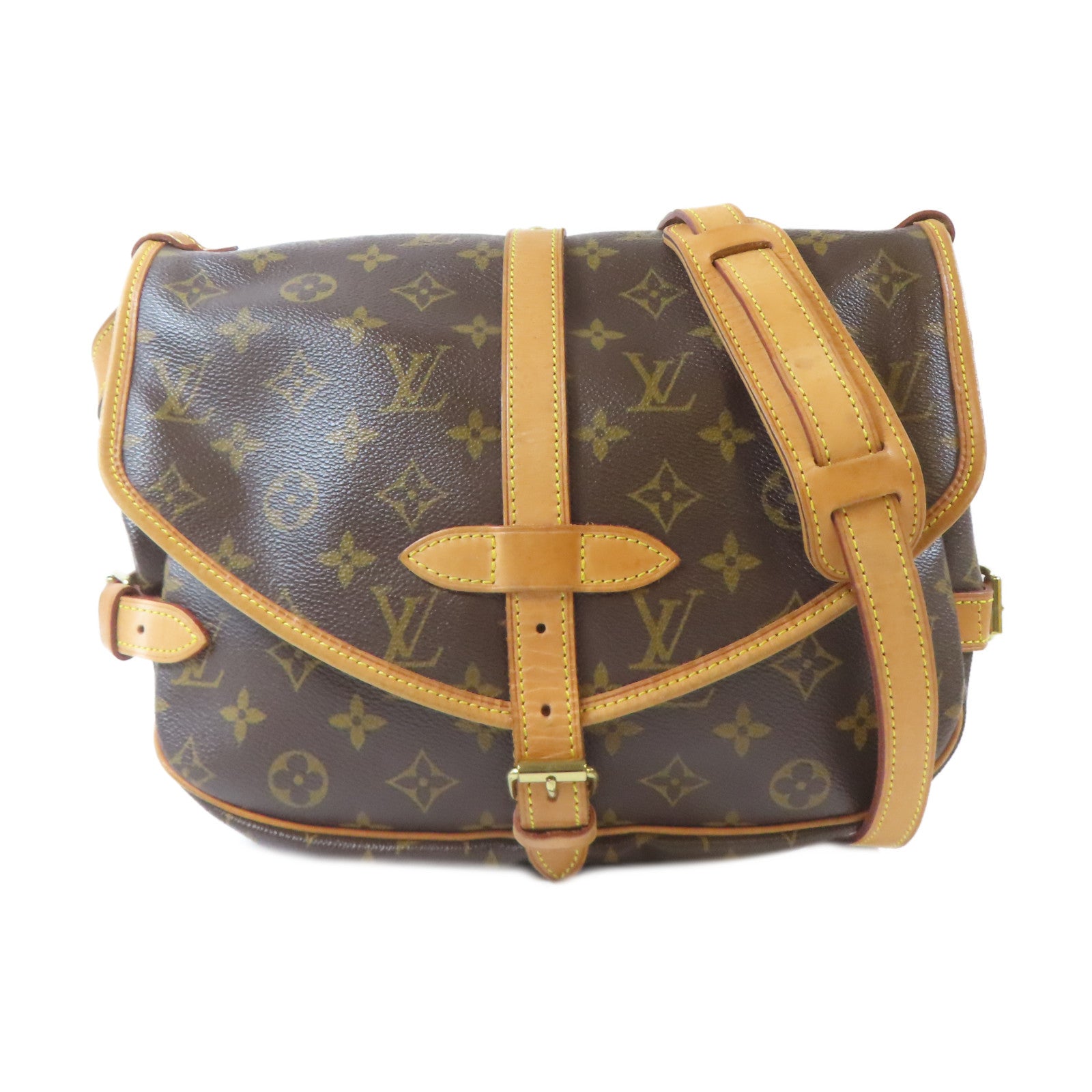LOUIS VUITTON Monogram Saumur 30金扣肩背袋啡色