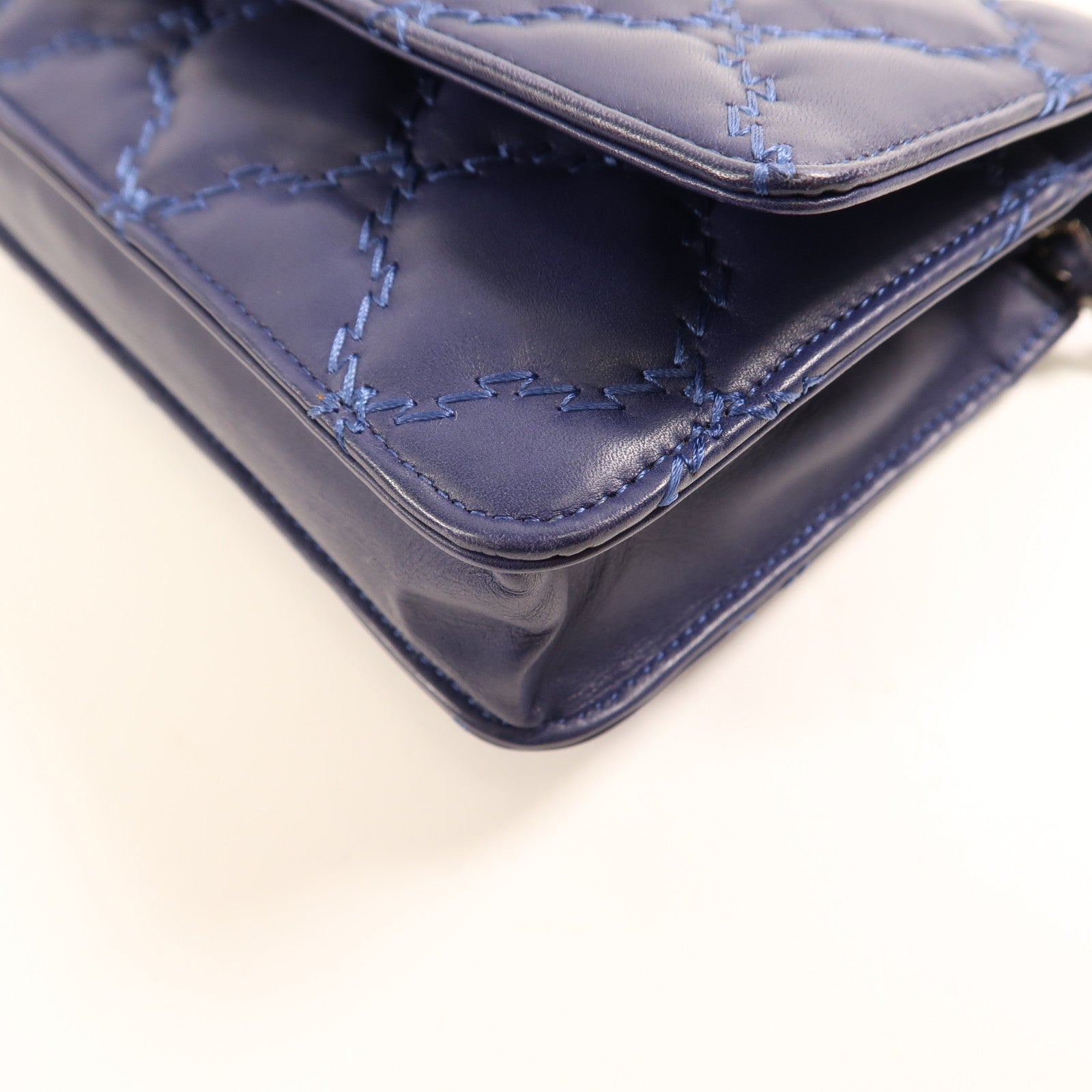 CHANEL CC SHW WOC Wallet On Chain Shoulder Bag Calfskin Leather Blue