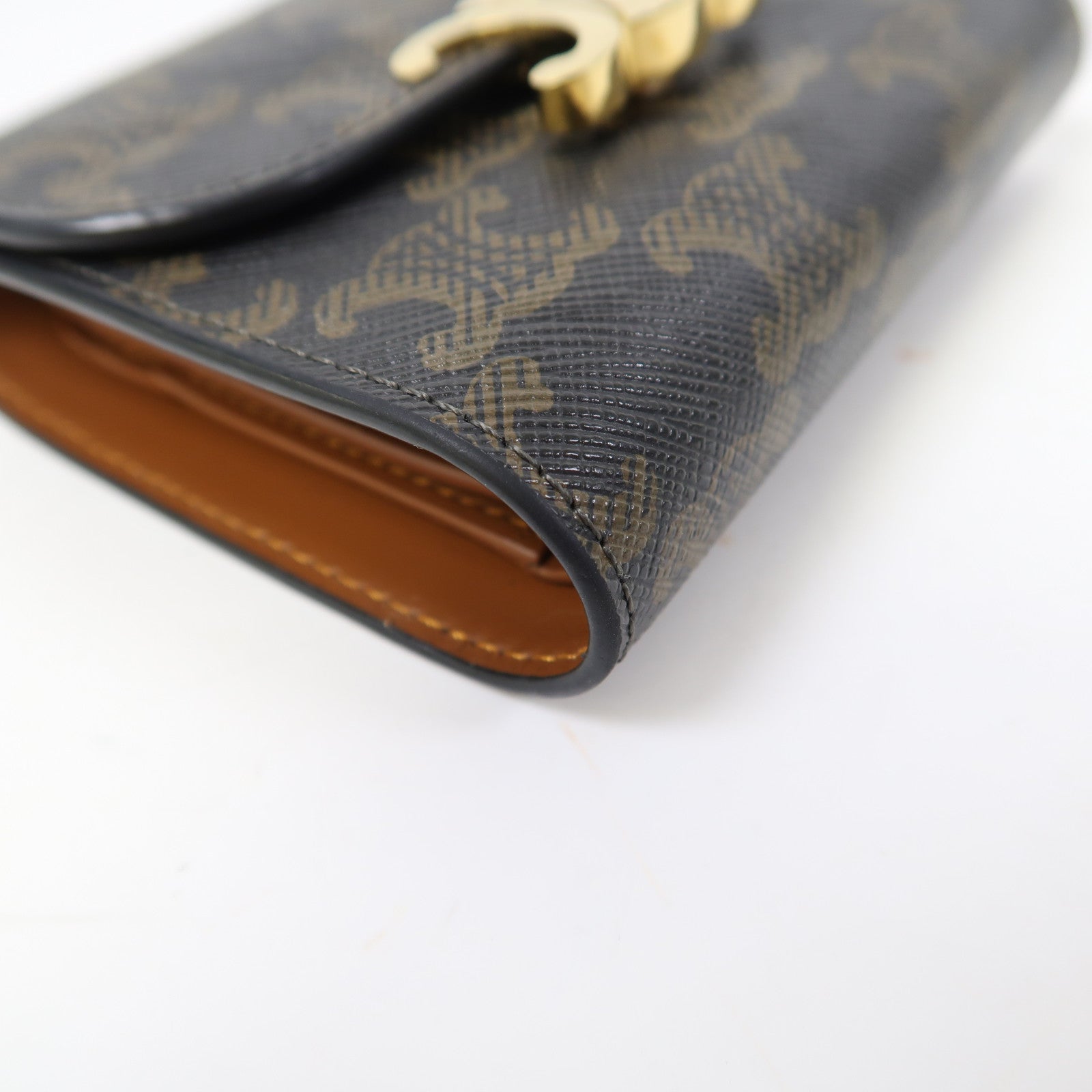 CELINE Triomphe帆布Small Flap Wallet金扣錢包啡色