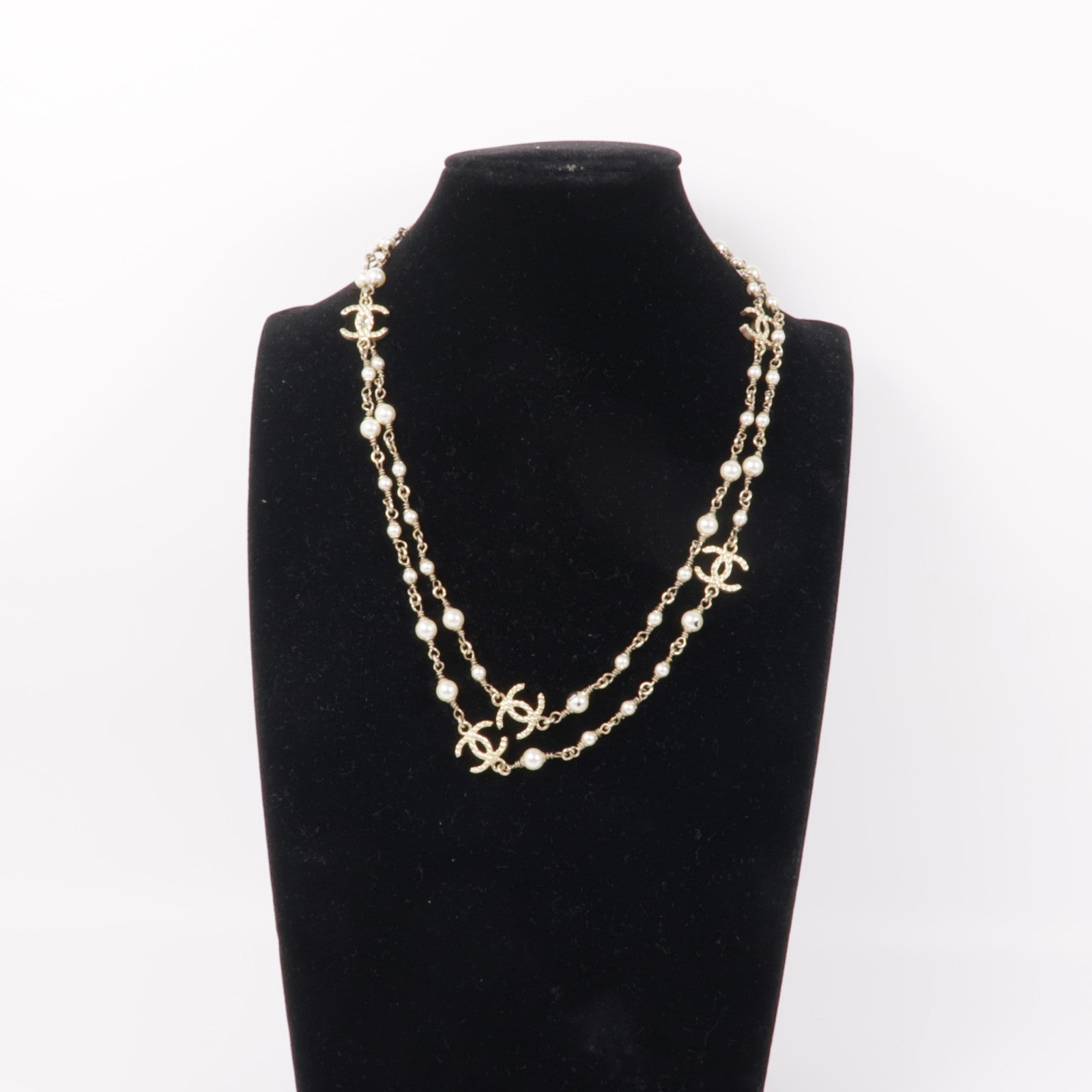 CHANEL 金屬/仿珍珠Necklace金扣項鍊