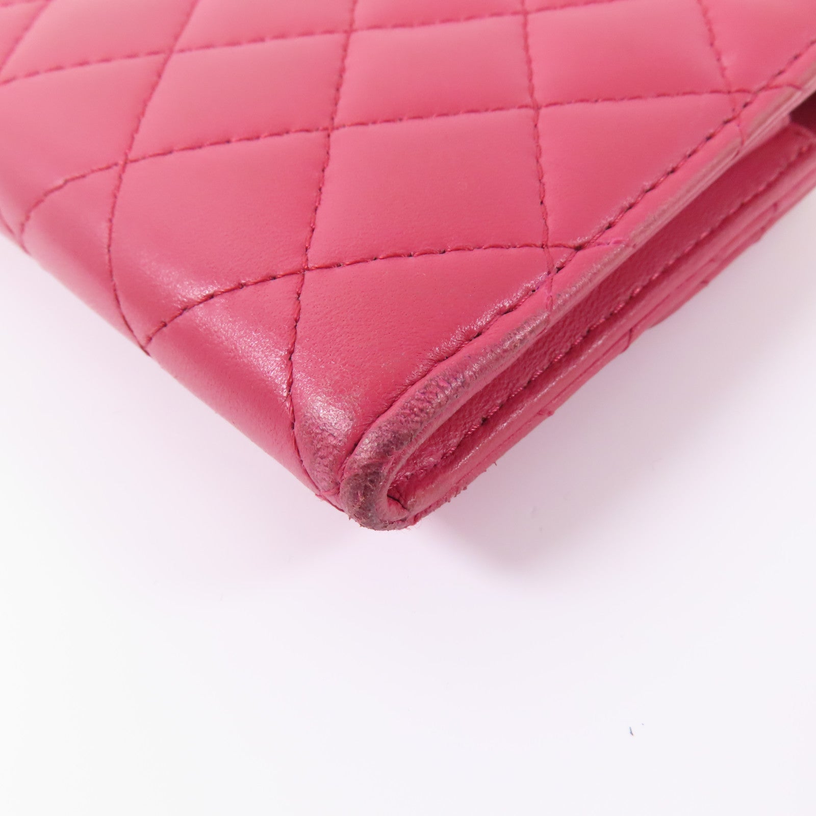 CHANEL 羊皮皮革Wallet銀扣長錢包粉紅色