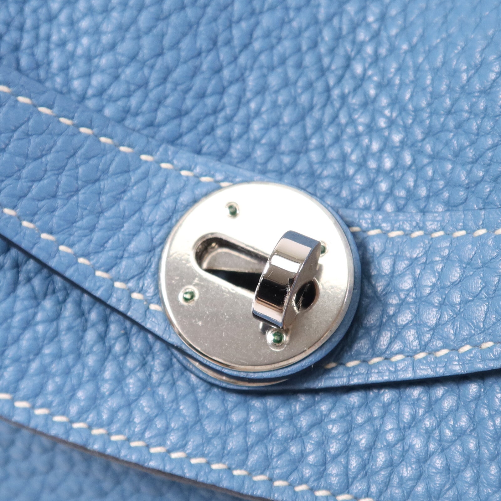 HERMES Clemence皮革Lindy 30銀扣手挽肩背兩用袋Bleu Jean