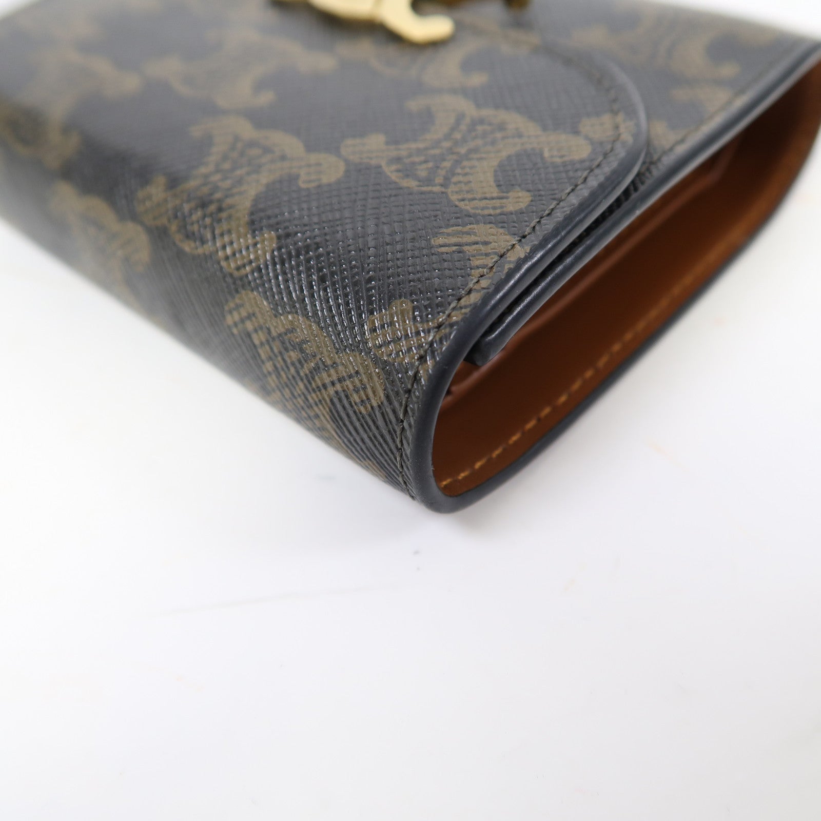 CELINE Triomphe帆布Small Flap Wallet金扣錢包啡色