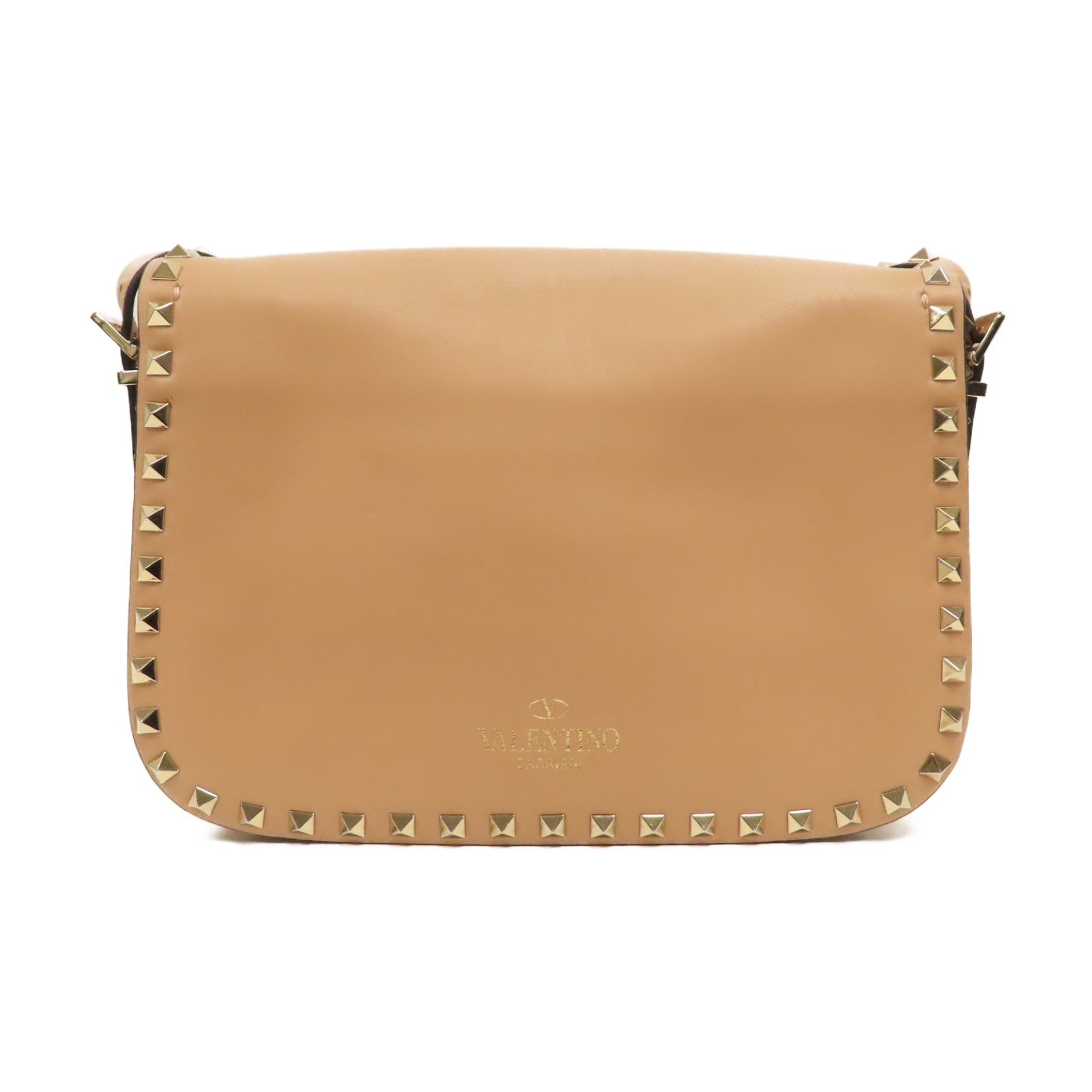 Valentino 窩釘羊皮皮革Shoulder Bag金扣肩背袋杏色