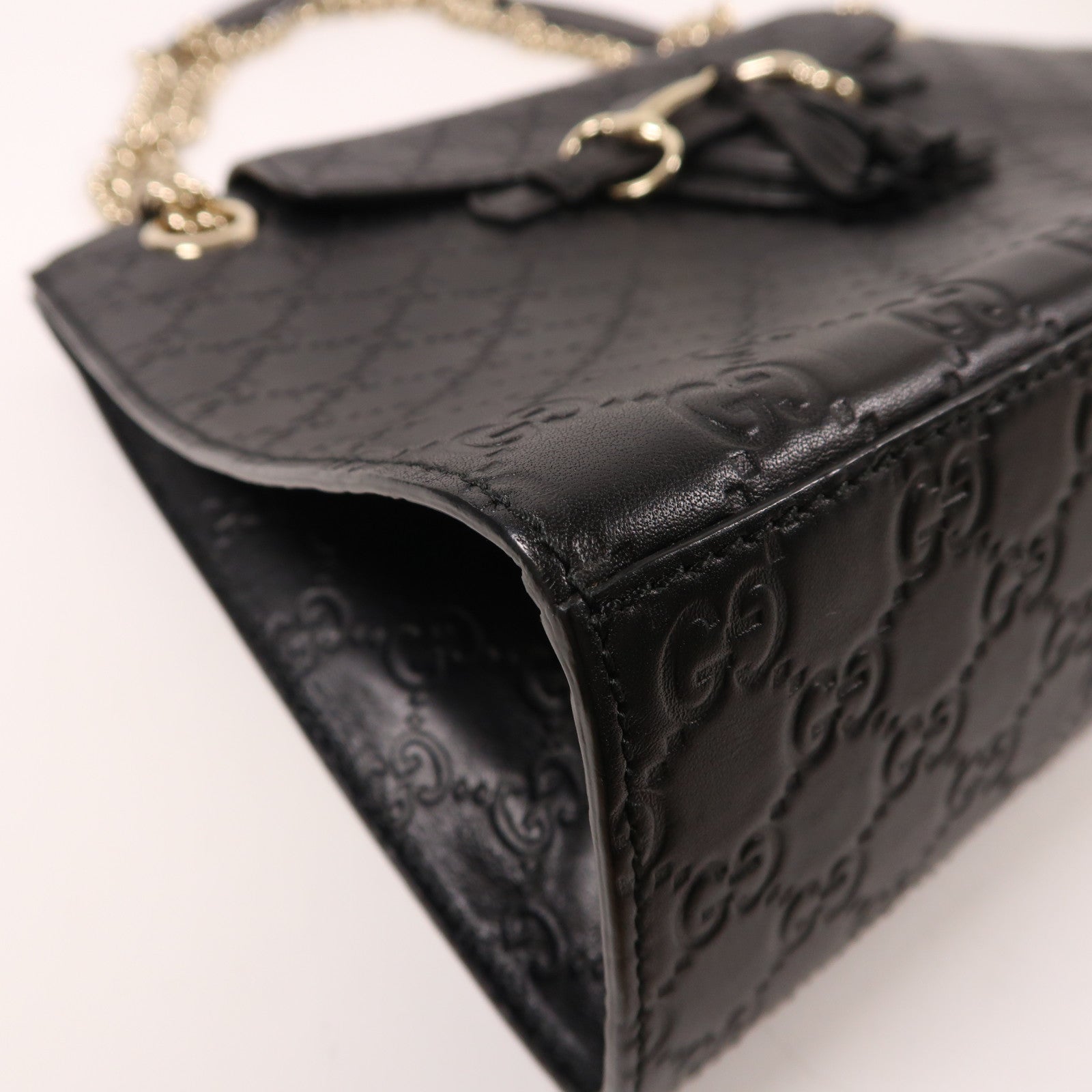 GUCCI 牛皮皮革Emilie金扣鏈帶肩背袋黑色