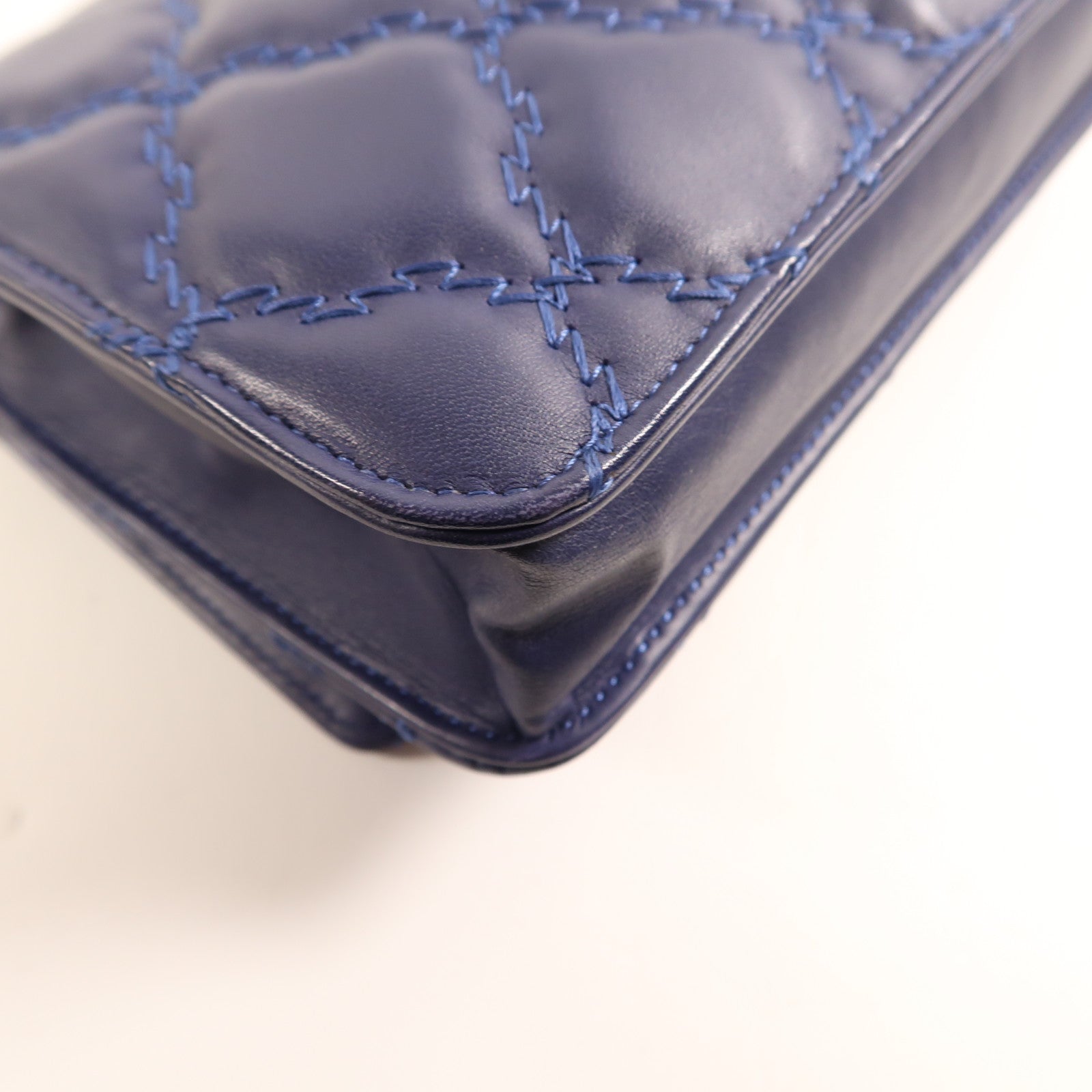 CHANEL CC SHW WOC Wallet On Chain Shoulder Bag Calfskin Leather Blue