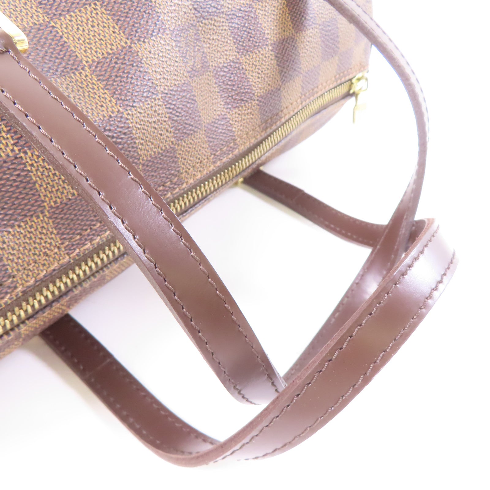 LOUIS VUITTON Damier Papillon PM金扣手挽袋棕色
