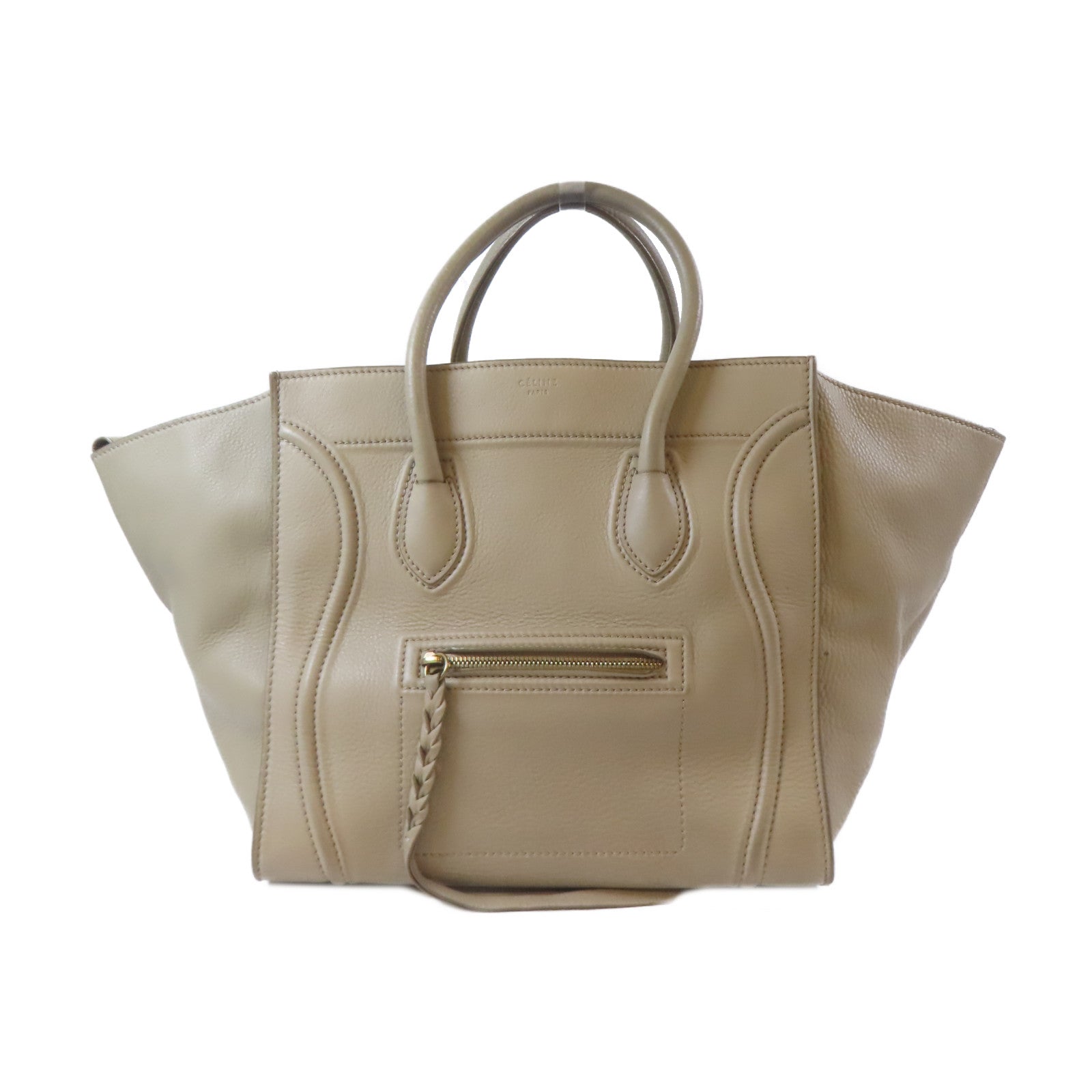 CELINE 牛皮皮革Nano Luggage Bag金扣肩背袋杏色