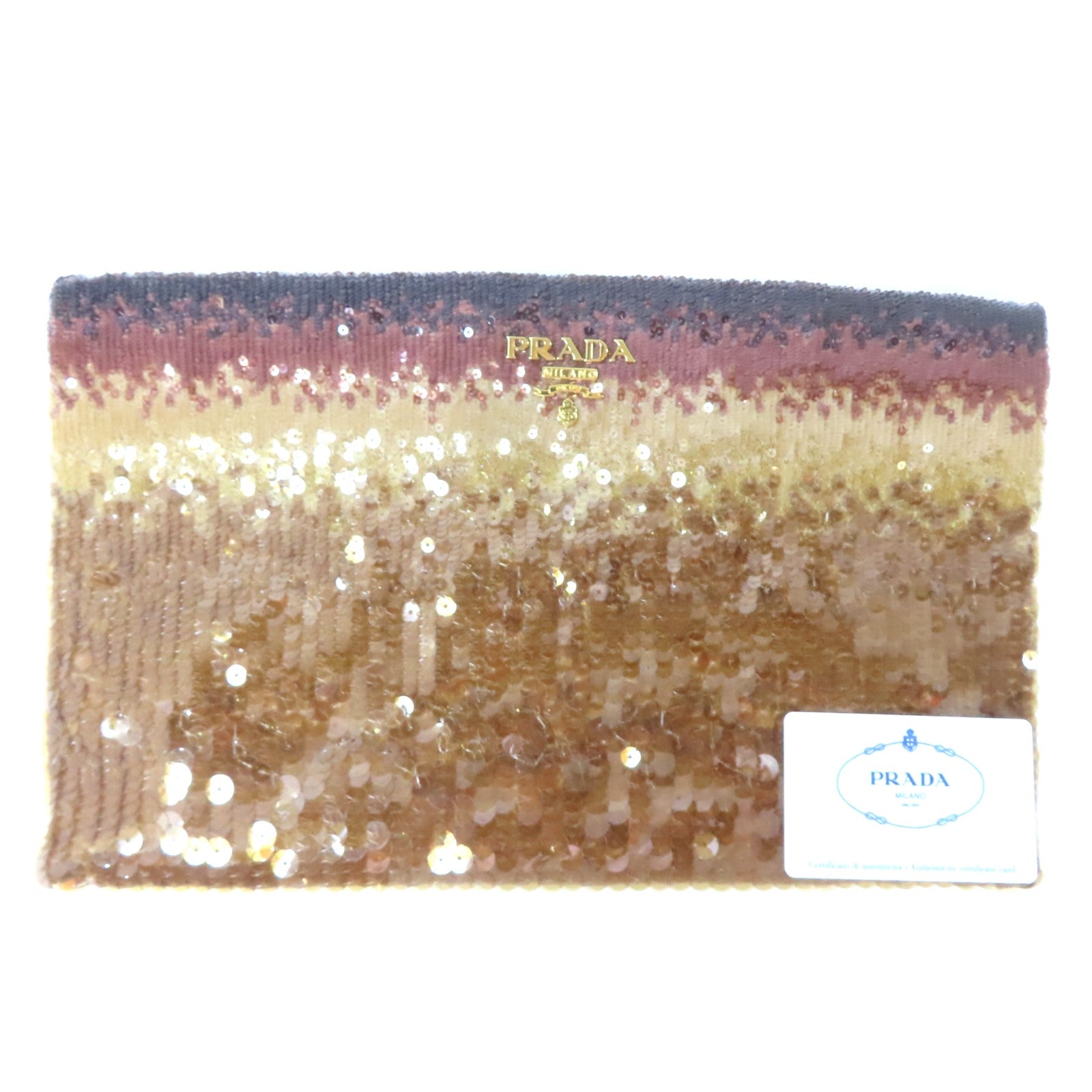 PRADA 亮片Paillettes Clutch金扣手拿包啡色