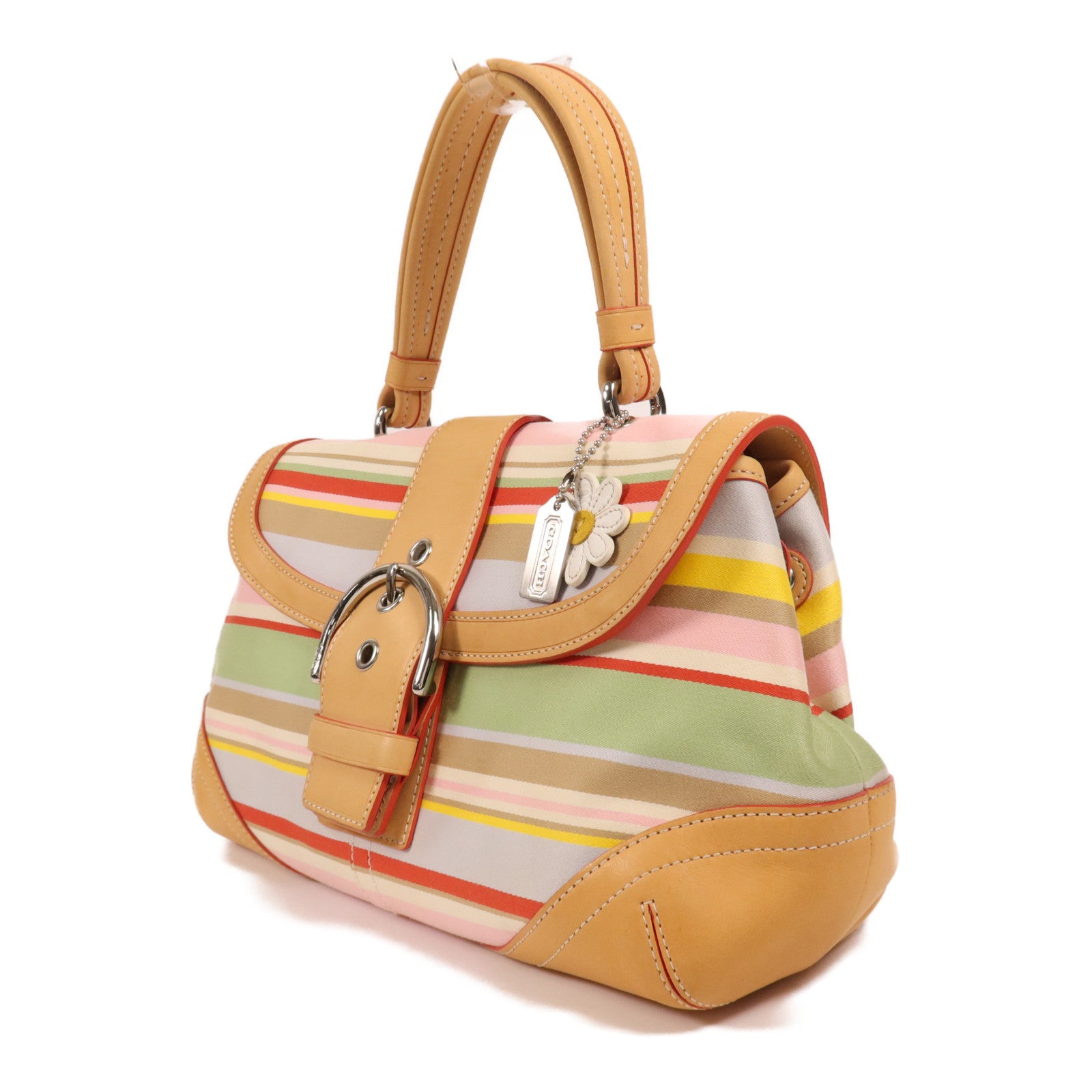 COACH 皮革/棉質Hand Bag銀扣手挽袋