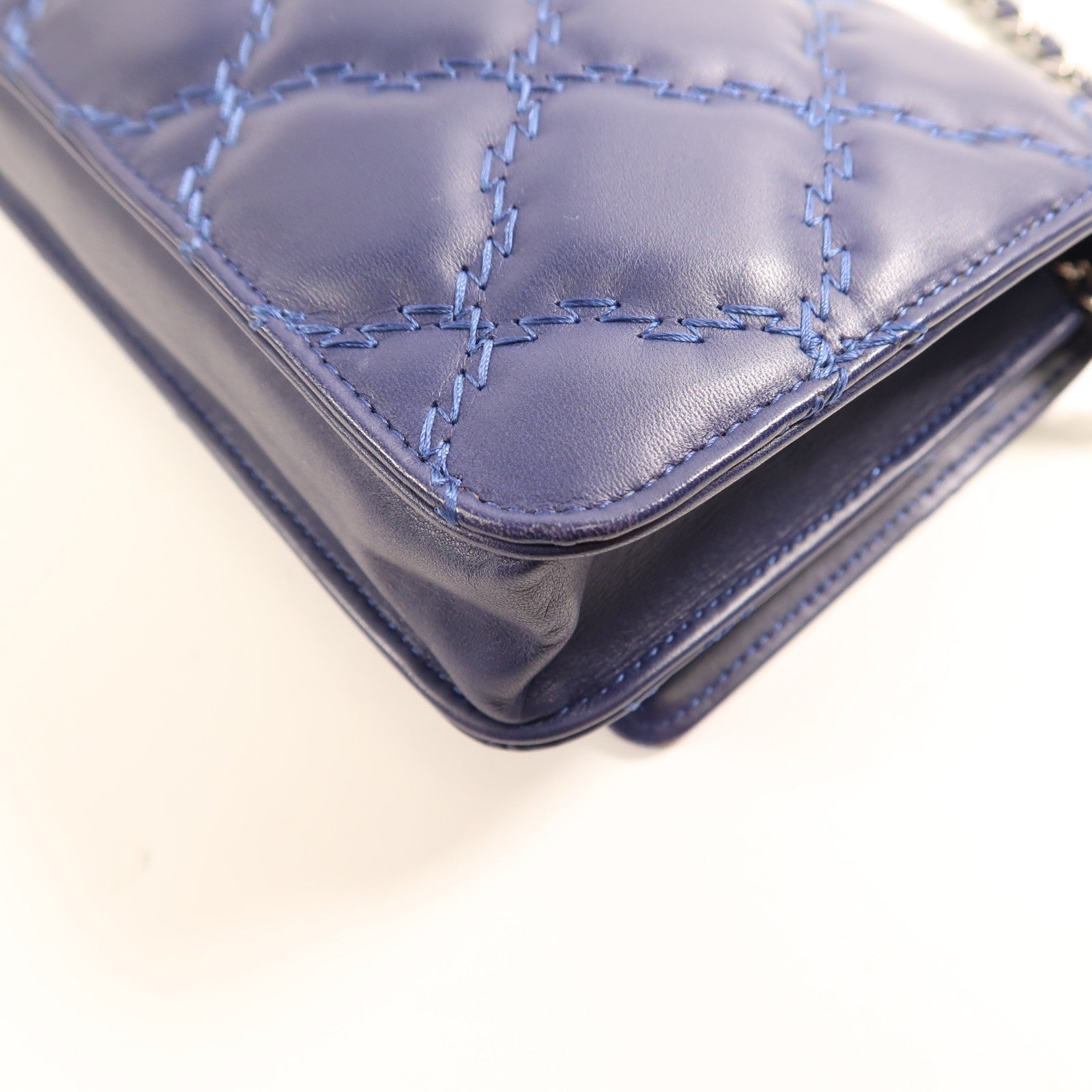 CHANEL CC SHW WOC Wallet On Chain Shoulder Bag Calfskin Leather Blue