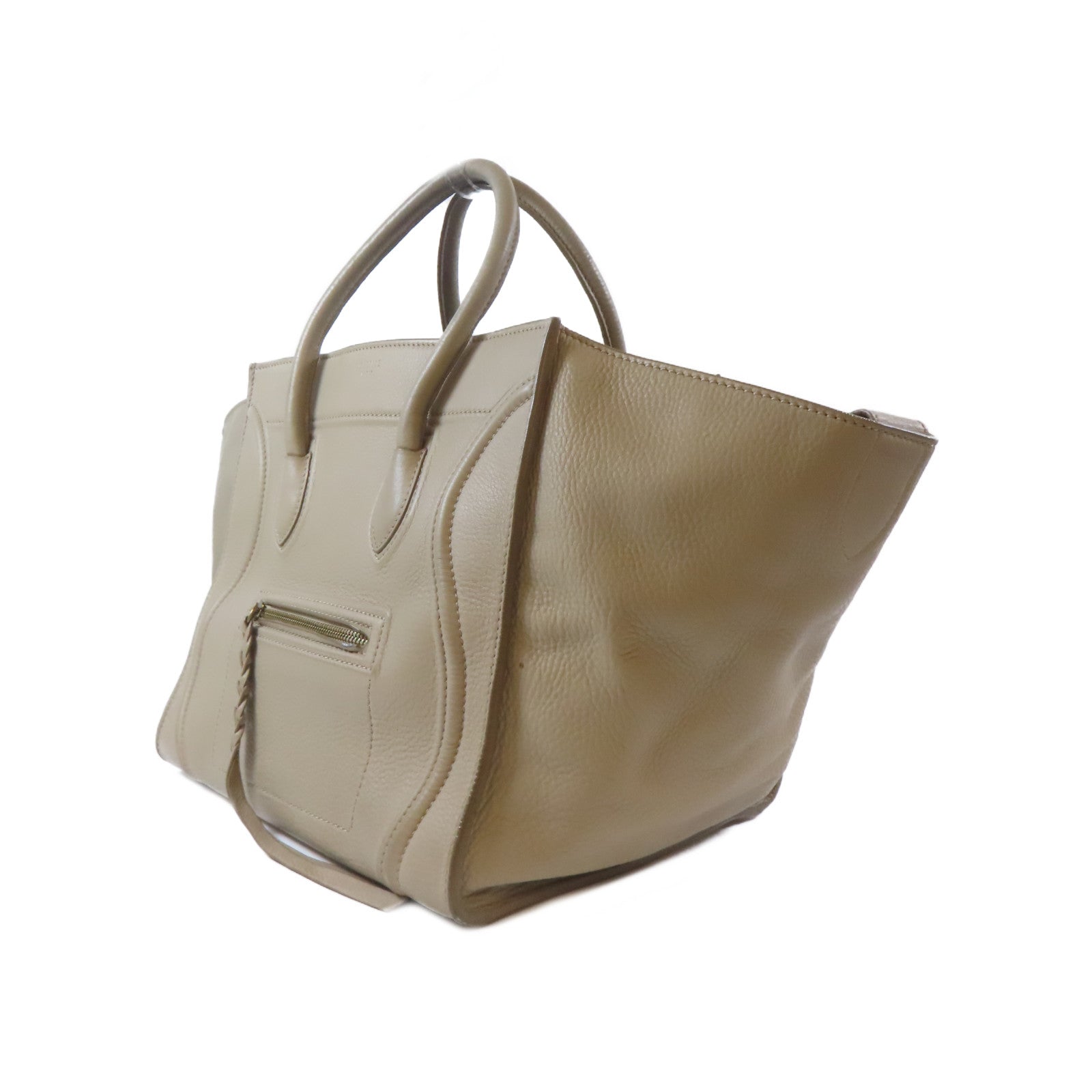 CELINE 牛皮皮革Nano Luggage Bag金扣肩背袋杏色