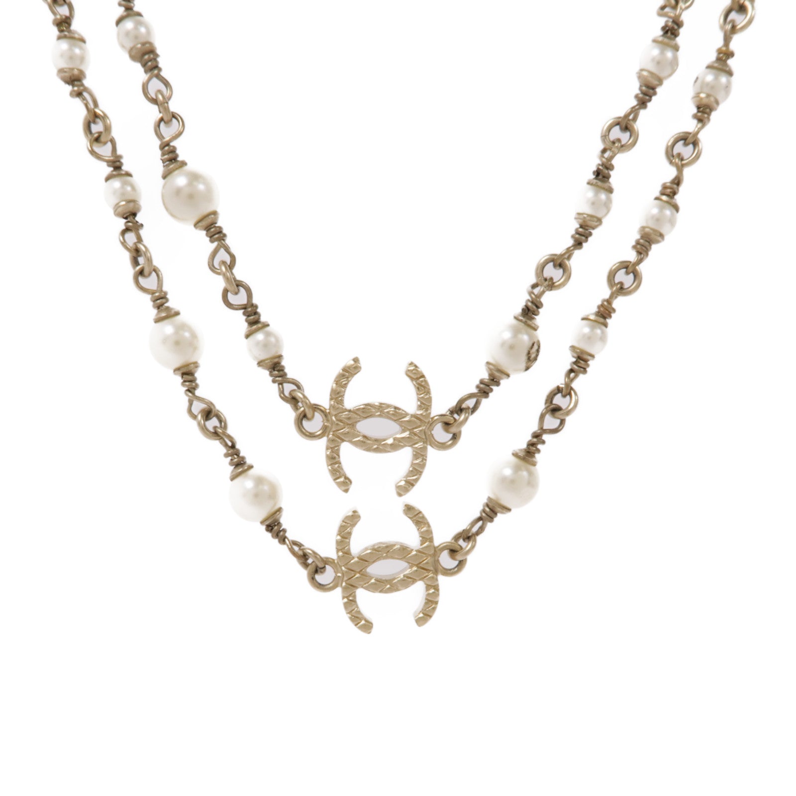 CHANEL 金屬/仿珍珠Necklace金扣項鍊