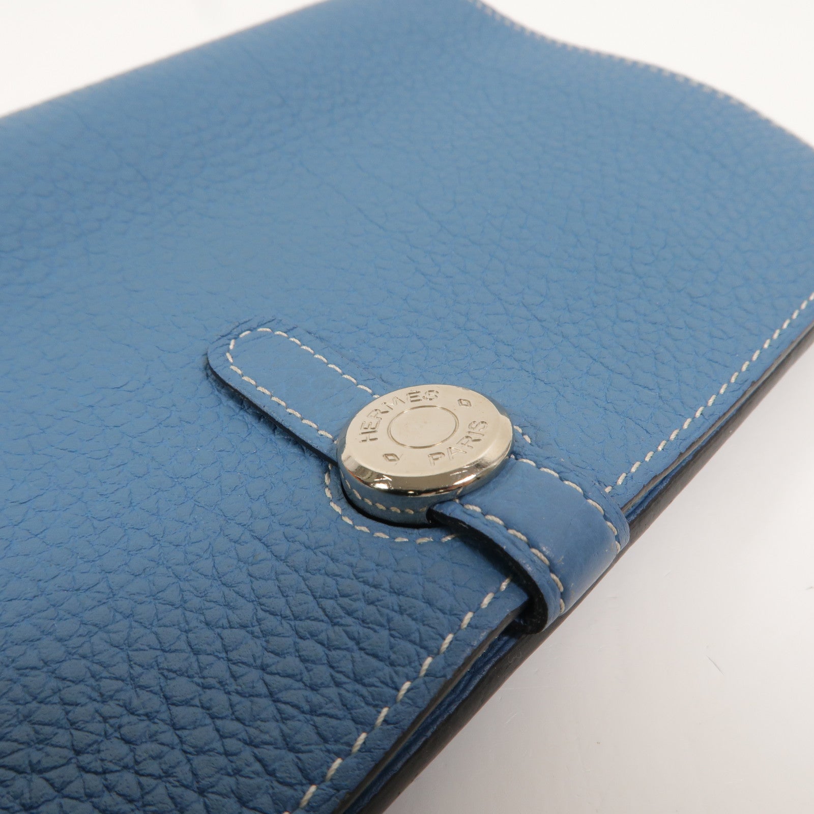 HERMES Clemence皮革Dogon GM長錢包Bleu Jean