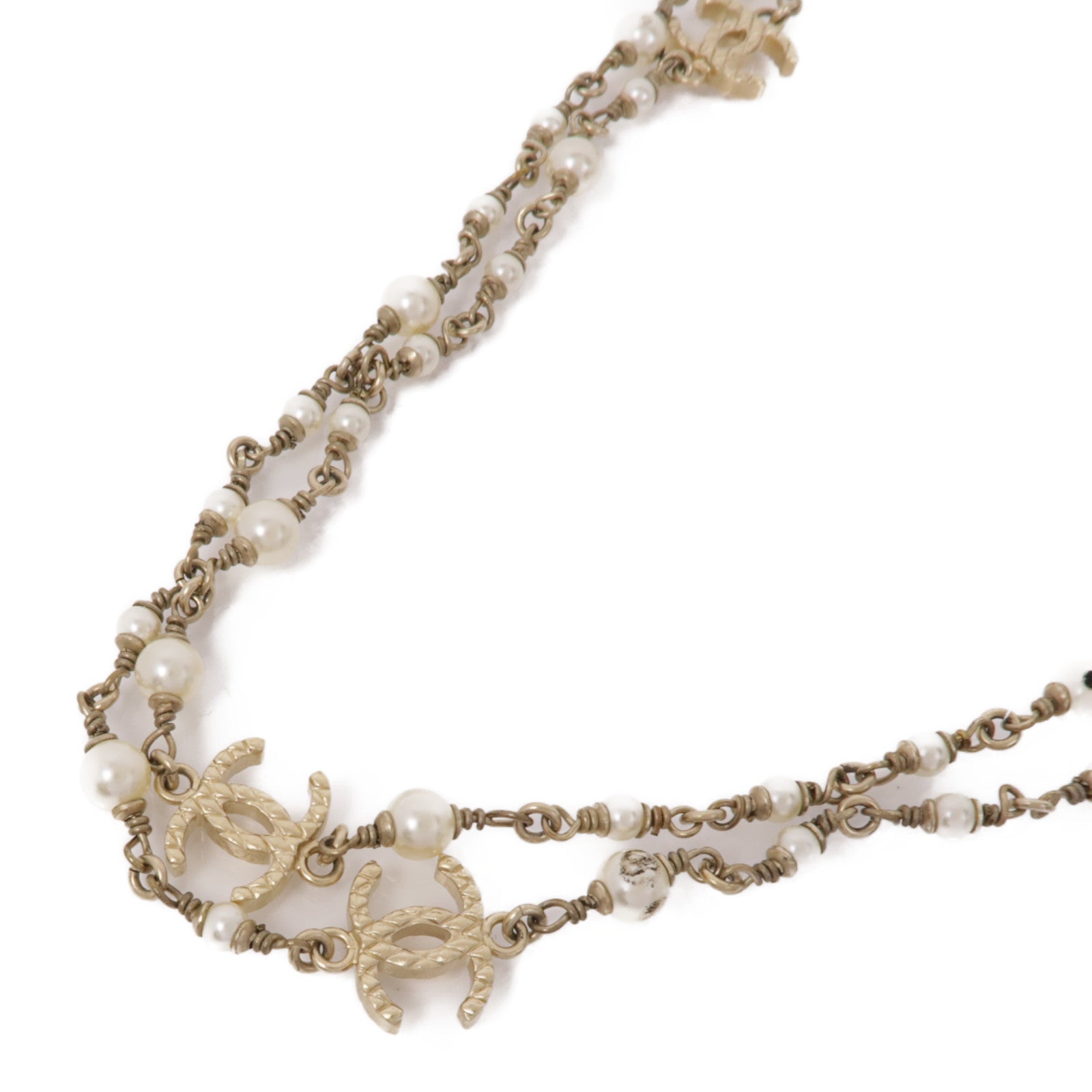 CHANEL 金屬/仿珍珠Necklace金扣項鍊