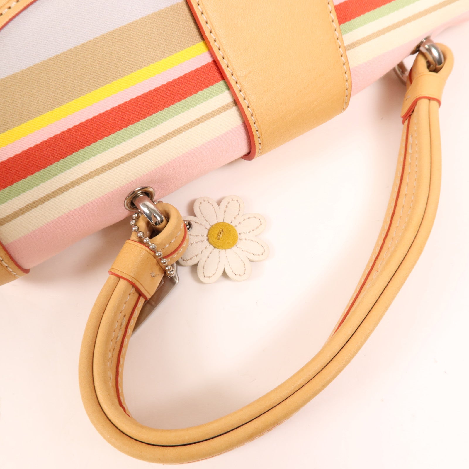 COACH 皮革/棉質Hand Bag銀扣手挽袋