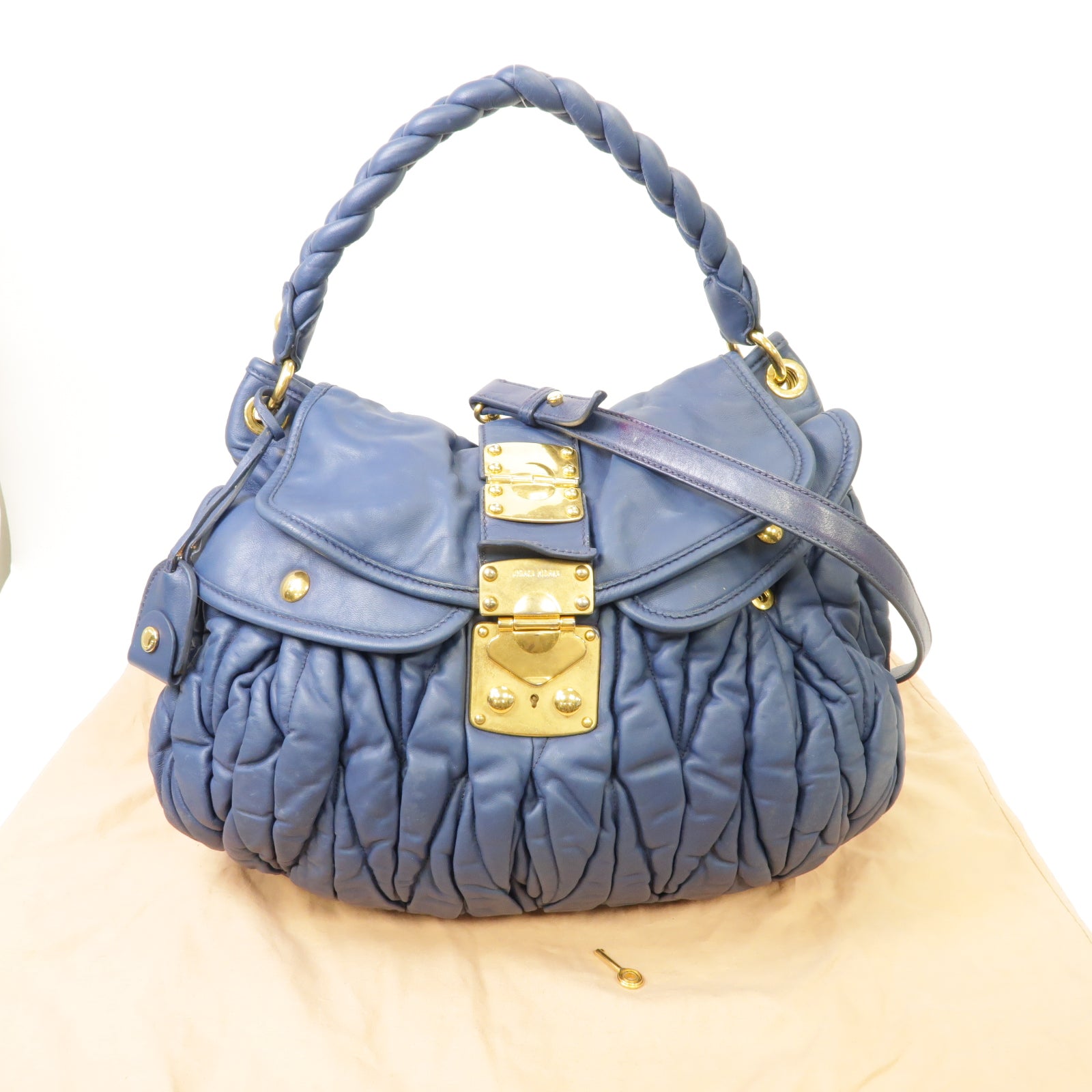 Miu Miu 【激減優惠】皮革2way Shoulder Bag金扣手挽肩背兩用袋藍色