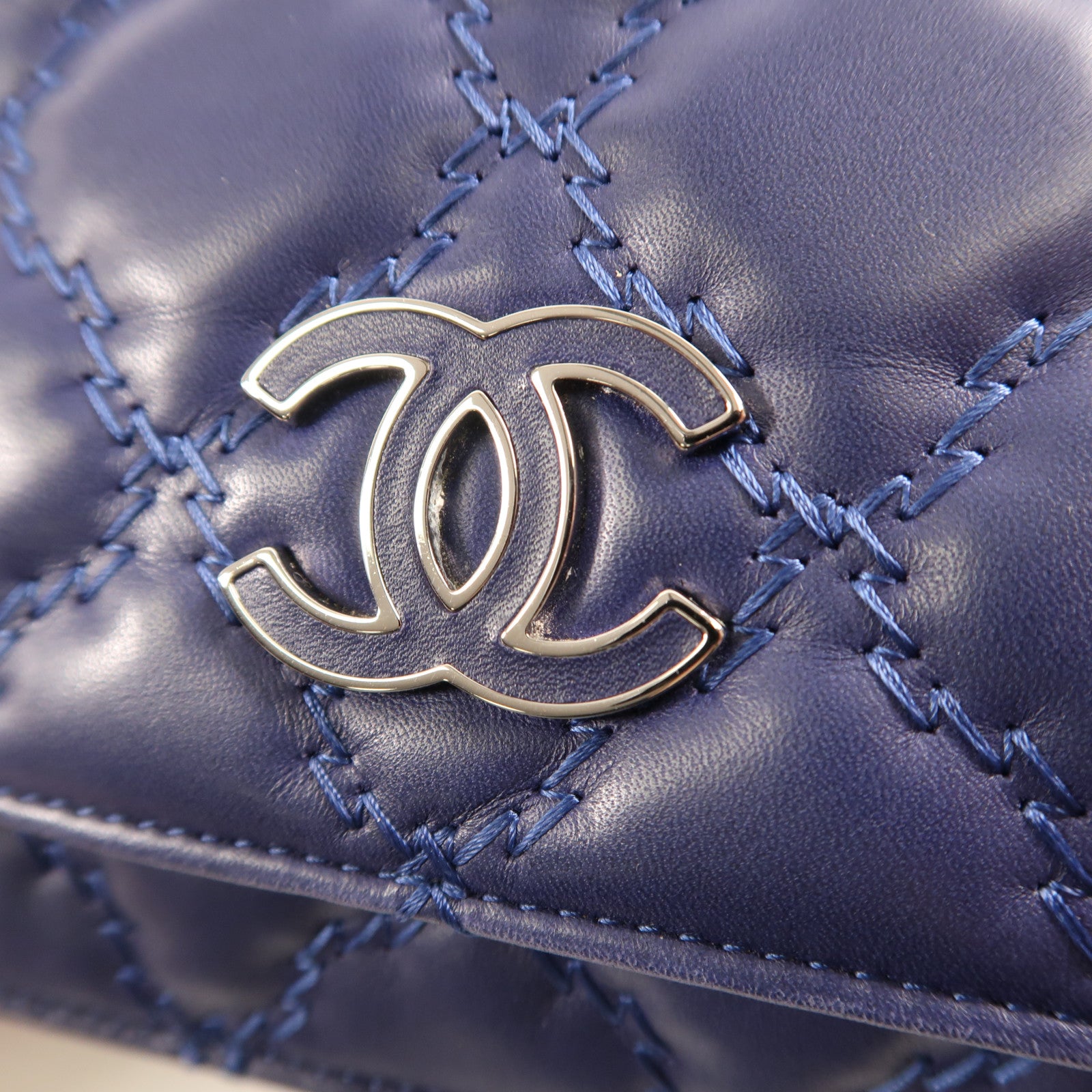 CHANEL CC SHW WOC Wallet On Chain Shoulder Bag Calfskin Leather Blue