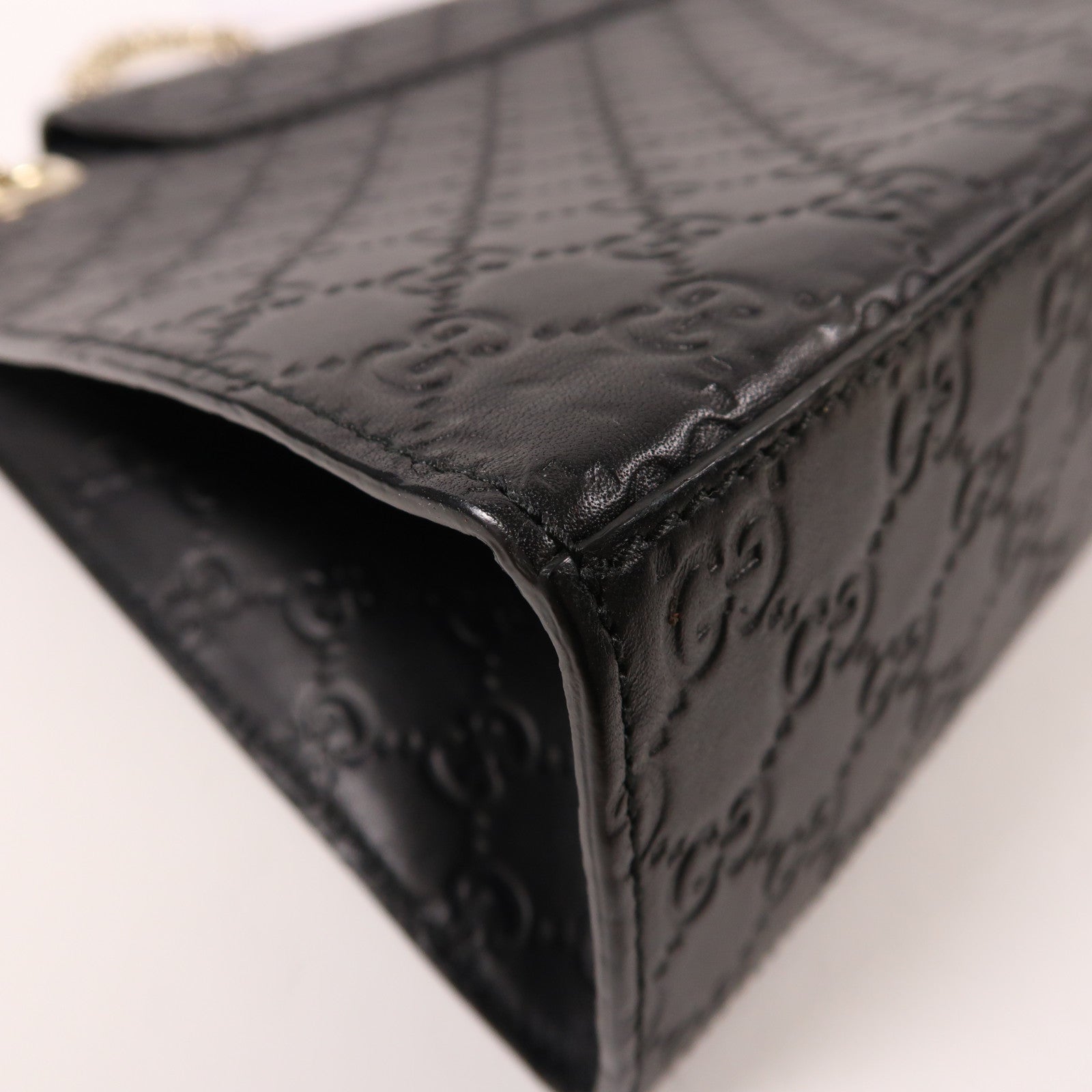 GUCCI 牛皮皮革Emilie金扣鏈帶肩背袋黑色