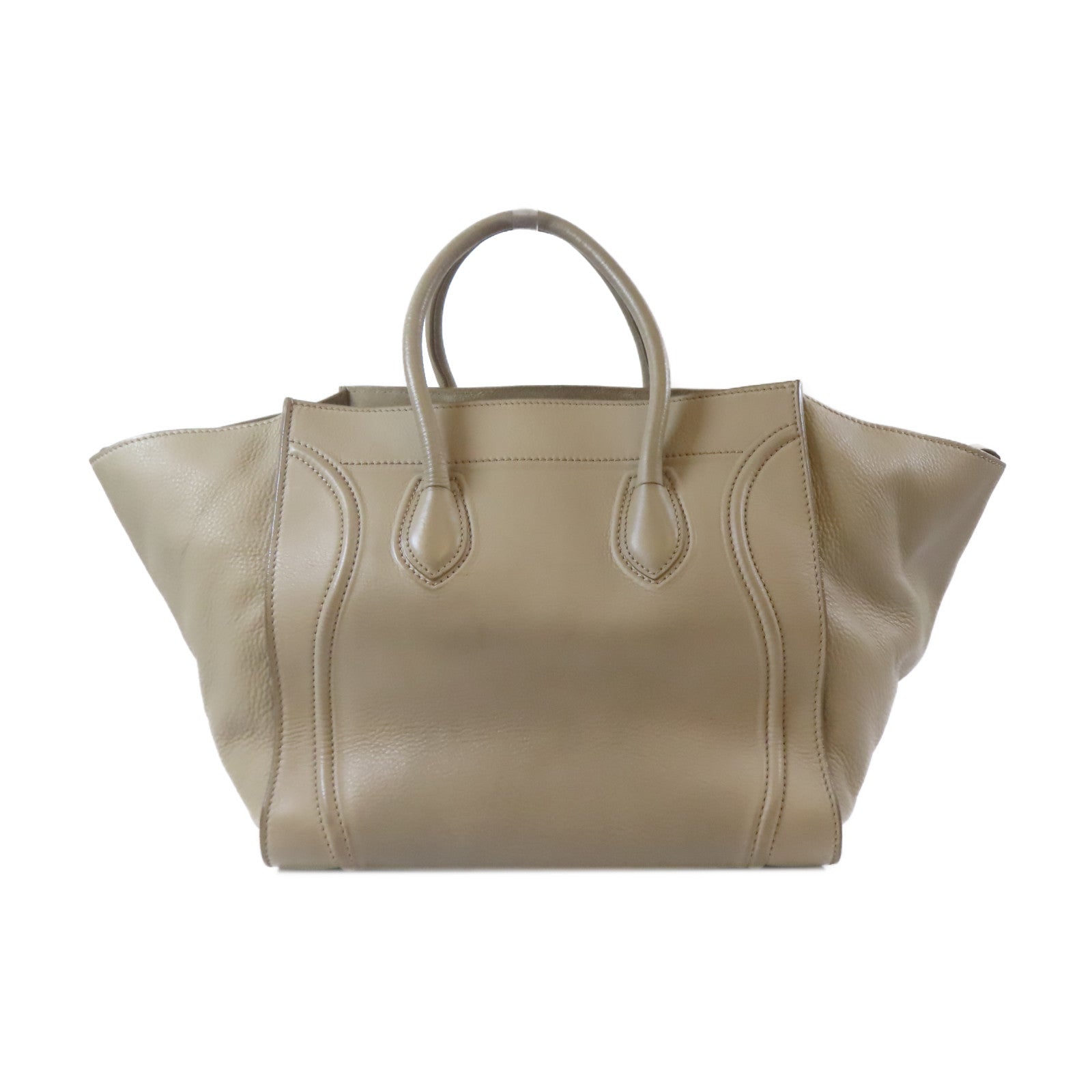 CELINE 牛皮皮革Nano Luggage Bag金扣肩背袋杏色
