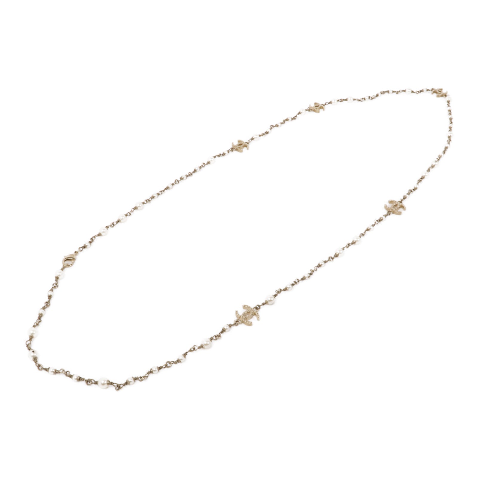 CHANEL 金屬/仿珍珠Necklace金扣項鍊
